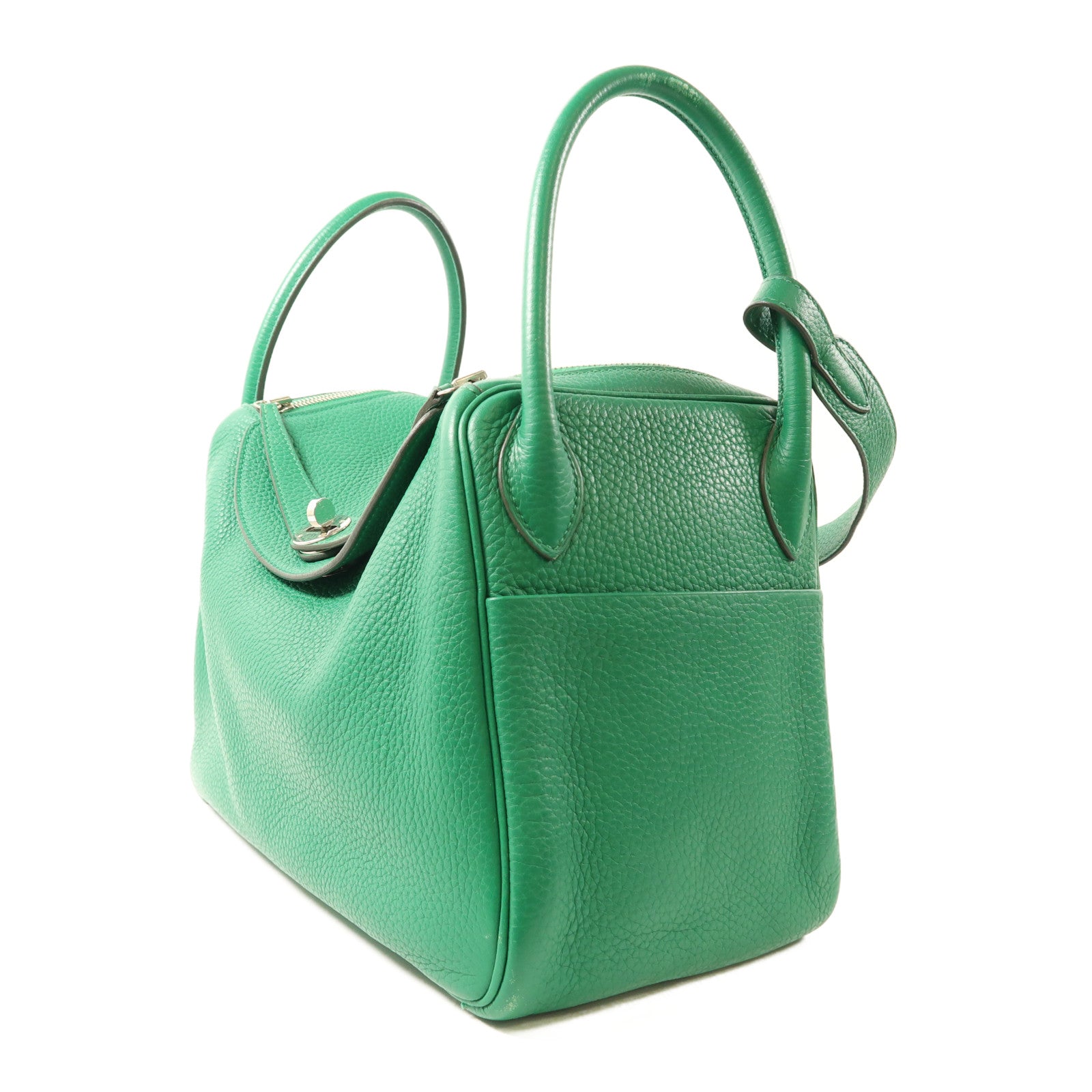 HERMES Clemence皮革Lindy 30銀扣手挽肩背兩用袋Vert Vertigo綠色