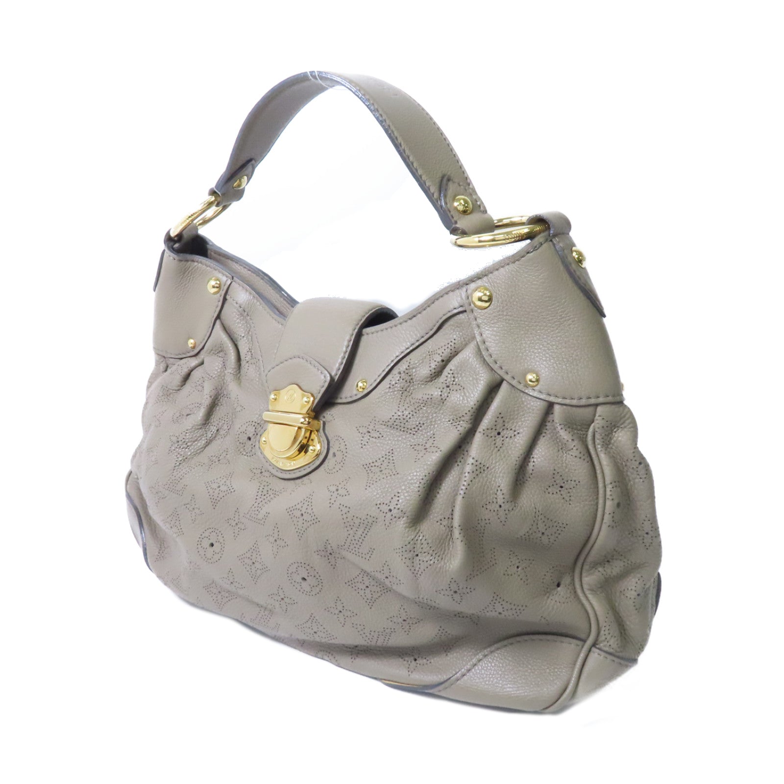 LOUIS VUITTON Monogram Mahina Solar金扣肩背袋灰色