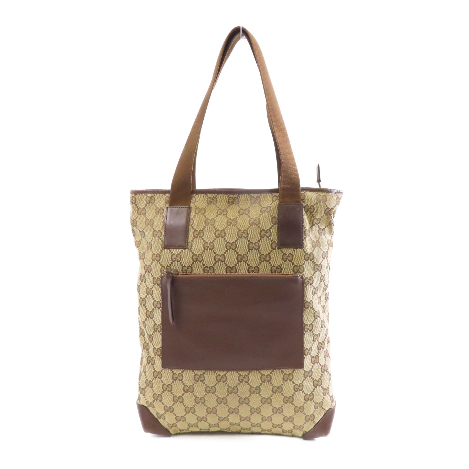 GUCCI 帆布Tote Bag銀扣手挽袋棕色