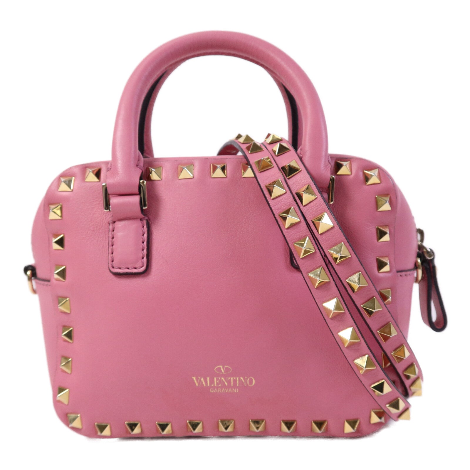 Valentino 【激減優惠】牛皮皮革Rockstud 2Way Bag金扣鏈帶手挽肩背兩用袋