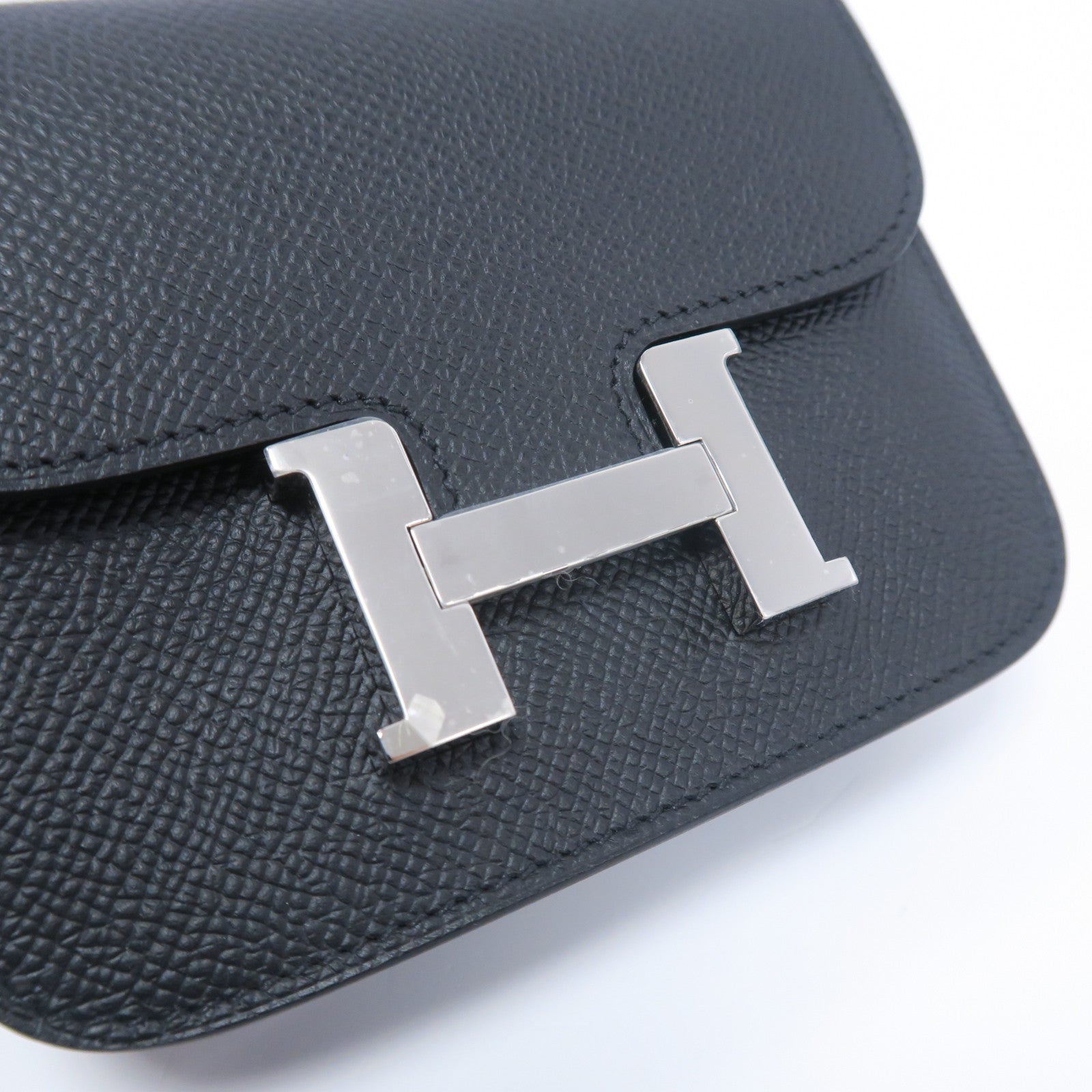 HERMES Veau Epsom皮革Constance Slim銀扣腰包經典黑