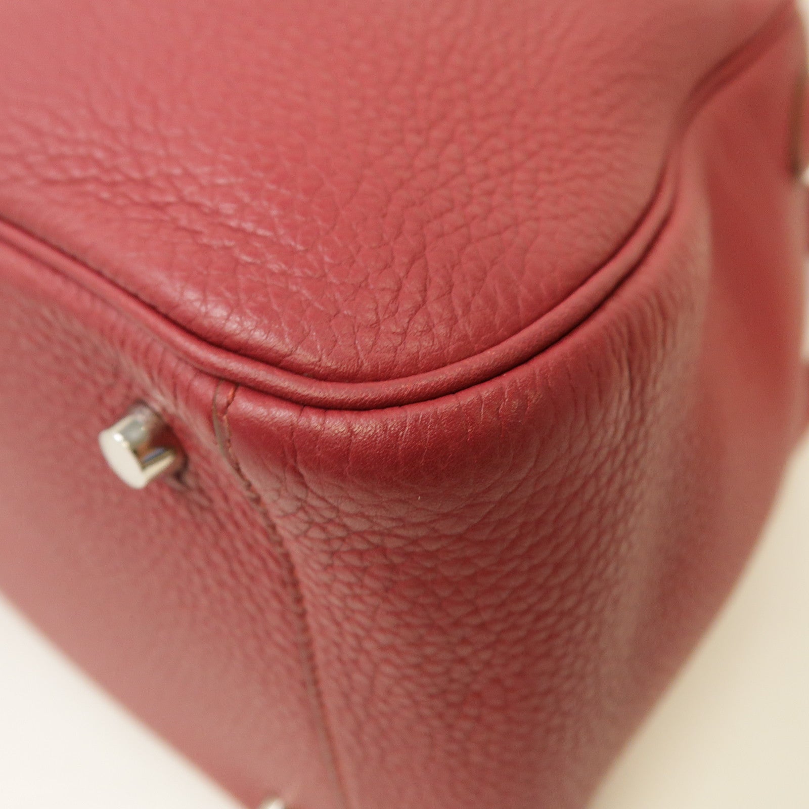 HERMES Clemence皮革Lindy 34銀扣手挽肩背兩用袋Ruby/紅色
