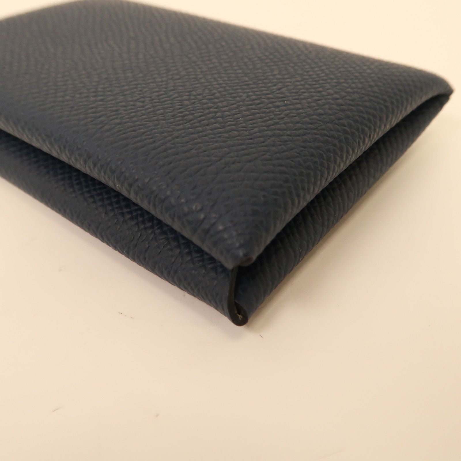 HERMES Epsom皮革Calvi Card Case銀扣卡片套Bleu de Prusse/深藍色