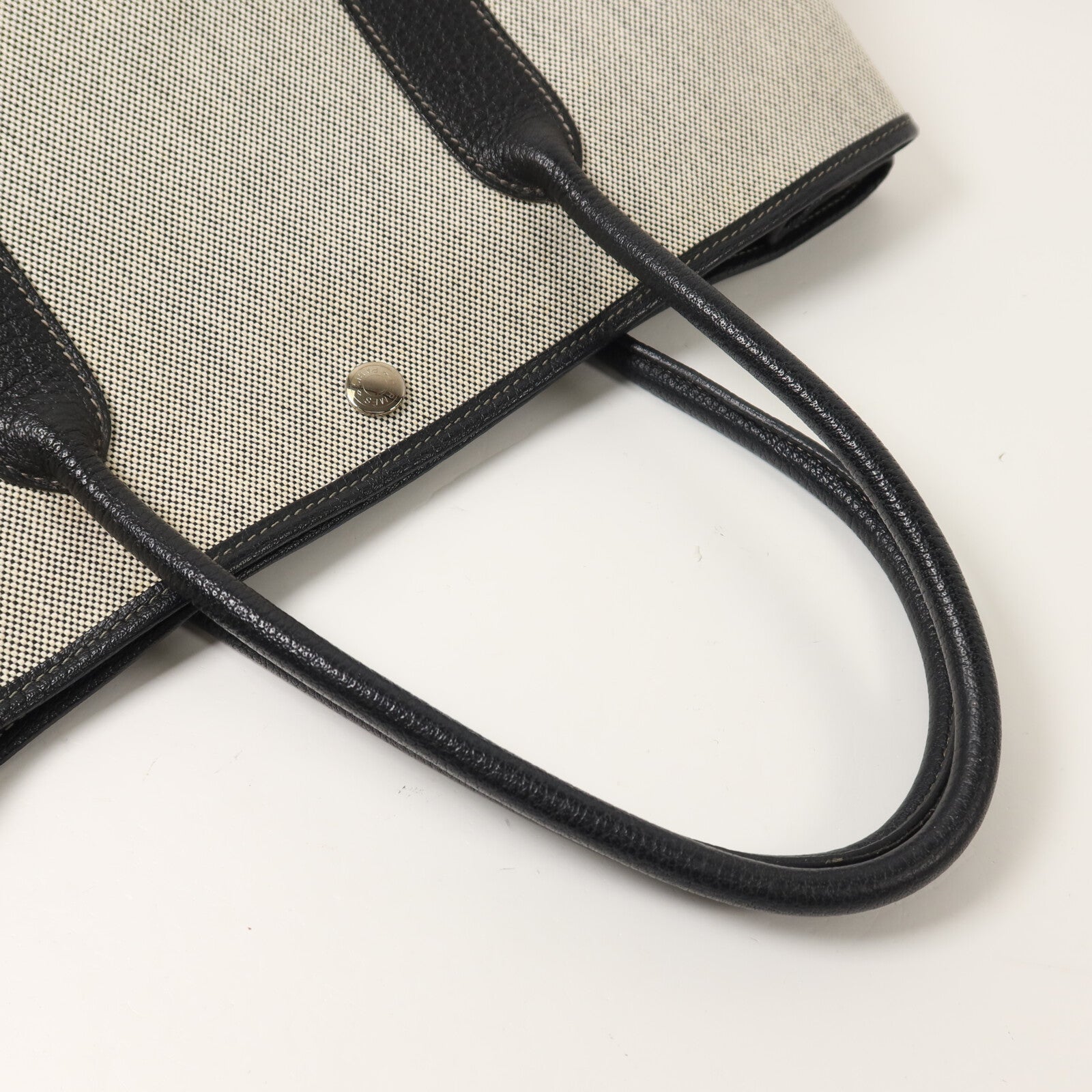 HERMES 帆布Garden Party PM手挽袋Noir/White