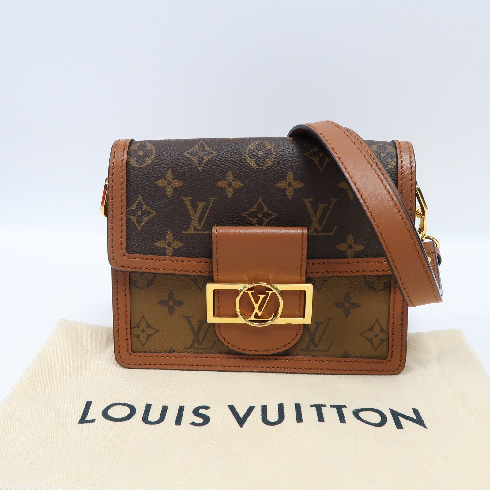 LOUIS VUITTON Monogram Reverse Mini Dauphine金扣肩背袋啡色