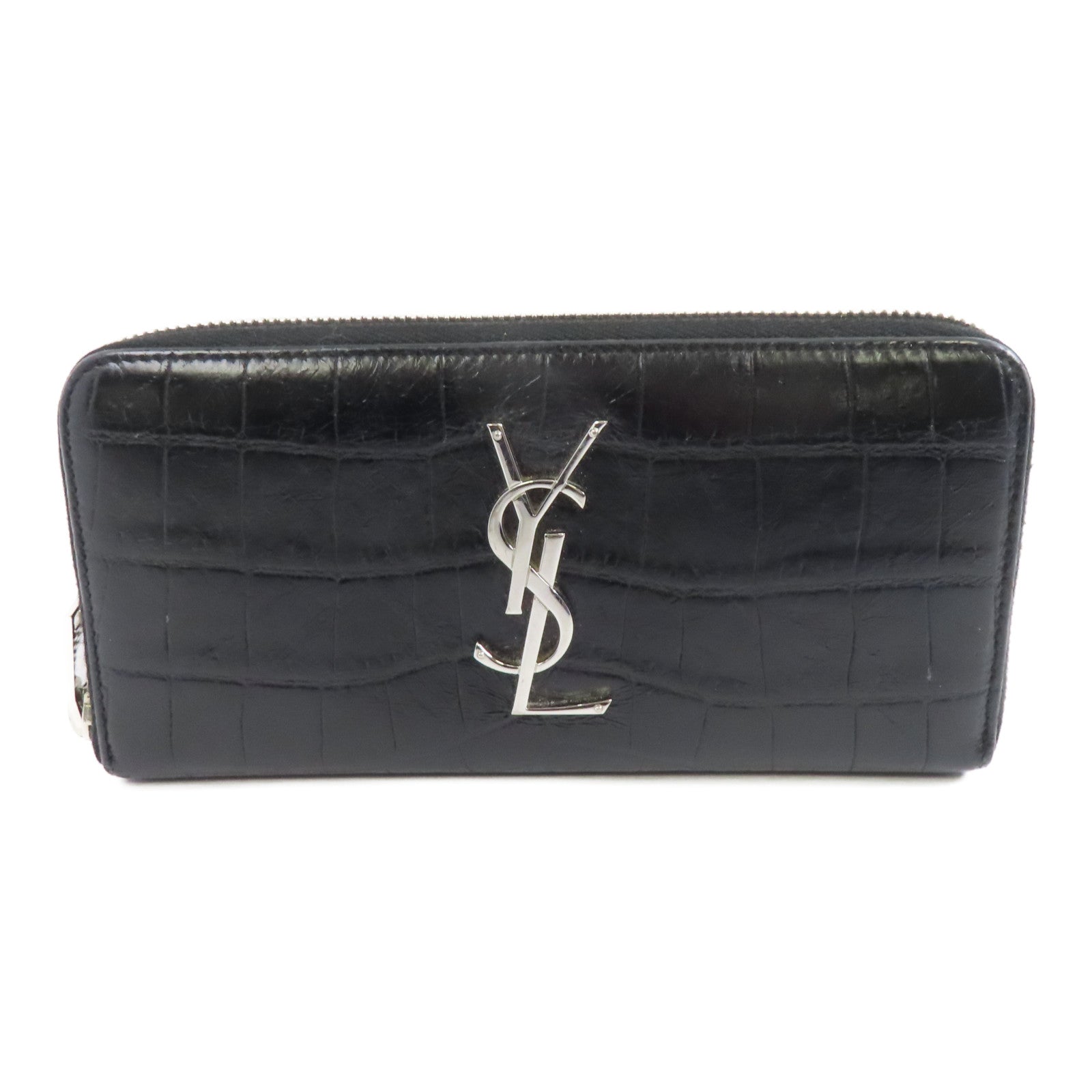 SAINT LAURENT 牛皮皮革Long Wallet銀扣長錢包黑色