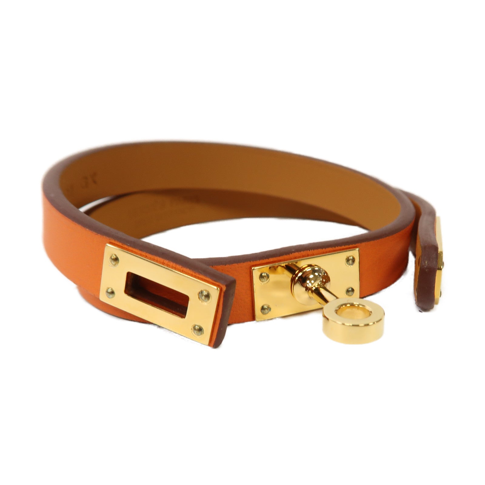 HERMES Swift皮革Mini Kelly Double Tour Bracelet金扣手鏈橙色