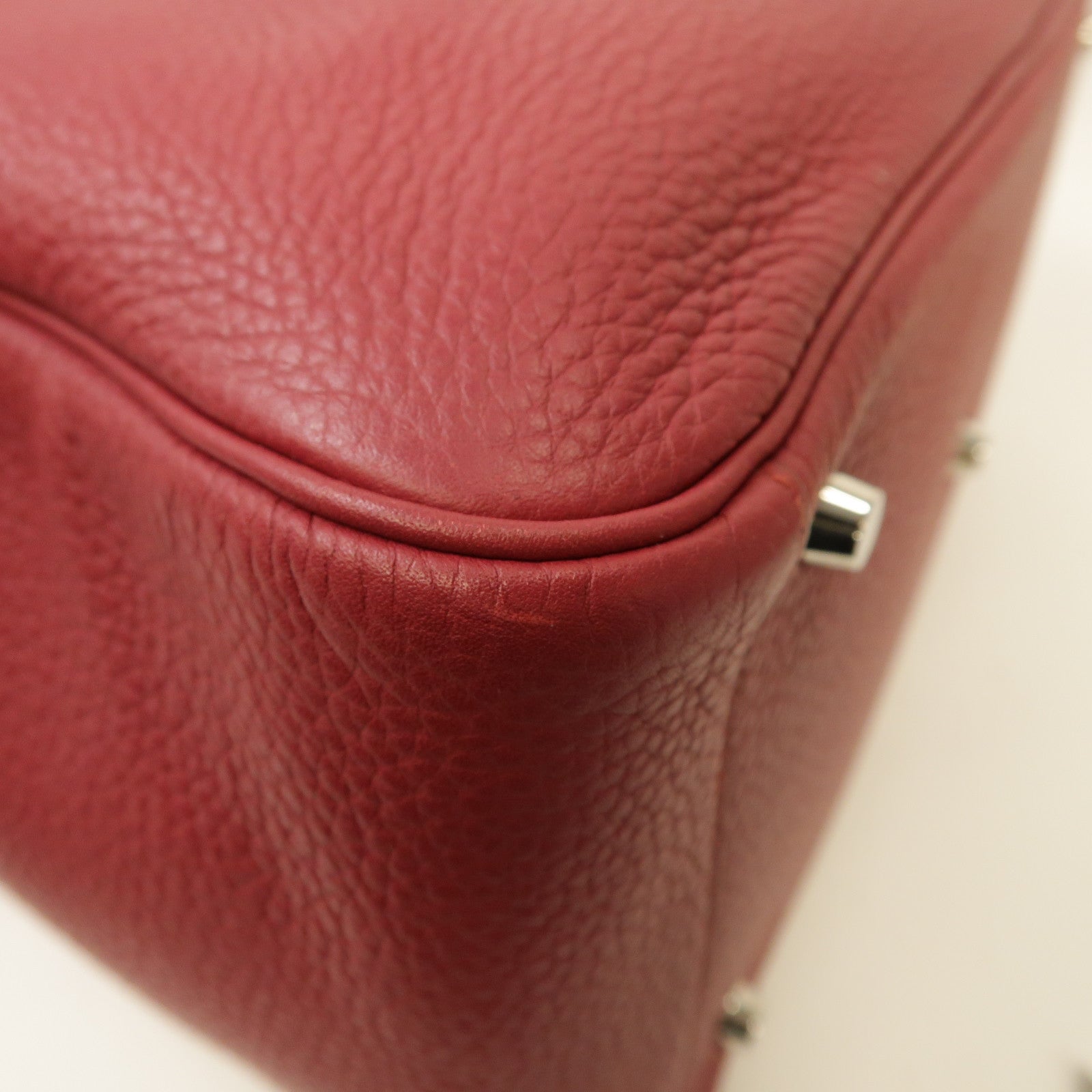 HERMES Clemence皮革Lindy 34銀扣手挽肩背兩用袋Ruby/紅色