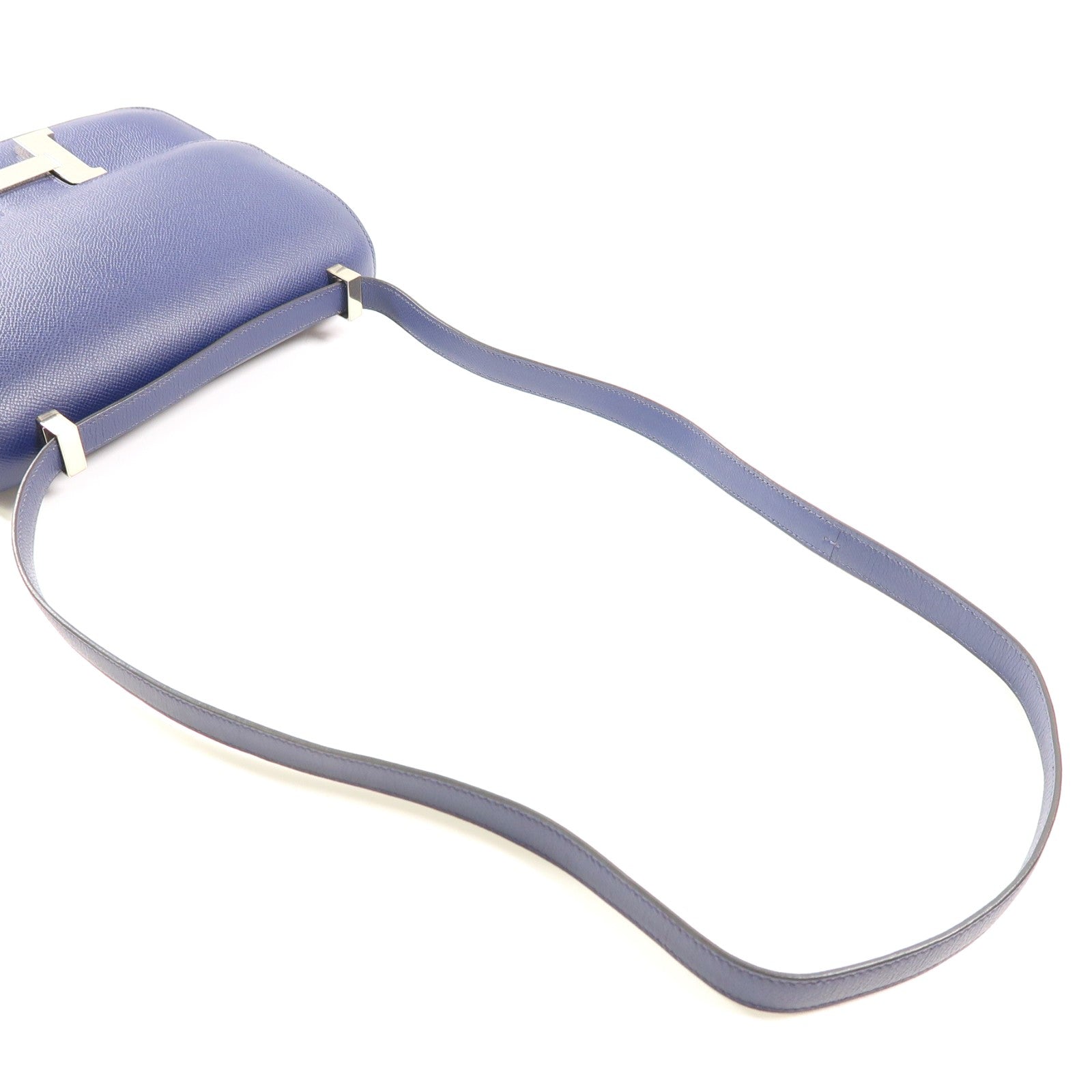 HERMES Epsom皮革Constance 24銀扣肩背袋Bleu Saphir藍色