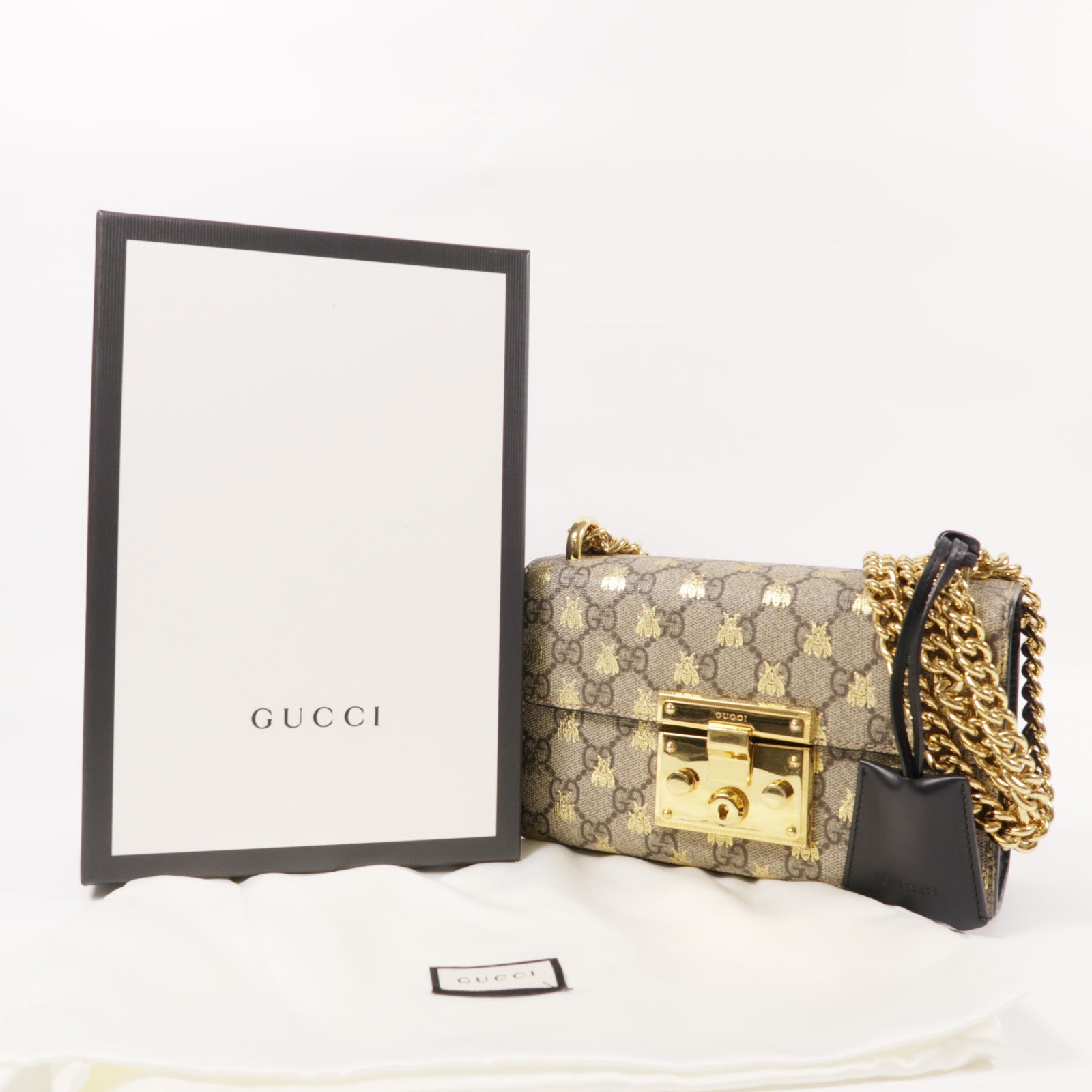 GUCCI 塗層帆布Padlock金扣鏈帶肩背袋