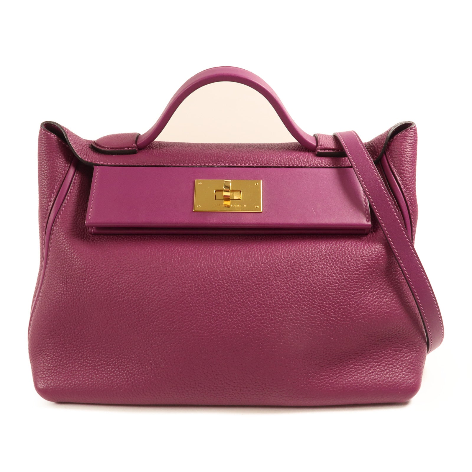 HERMES Clemence皮革24/24 29CM金扣手挽肩背兩用袋Anemone海葵紫色