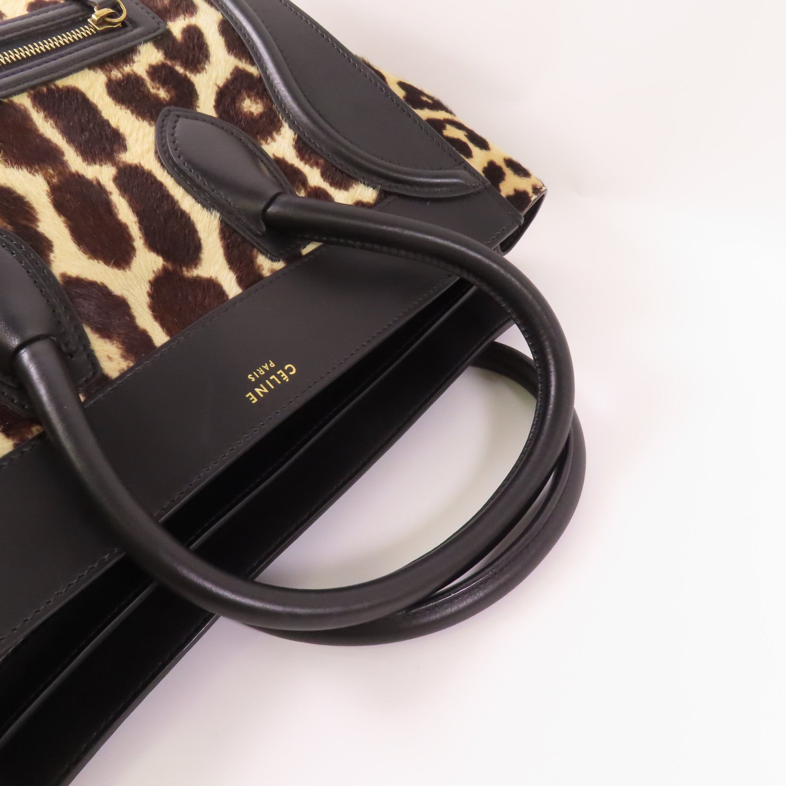 CELINE 牛皮皮革/馬毛Micro Luggage金扣手挽袋