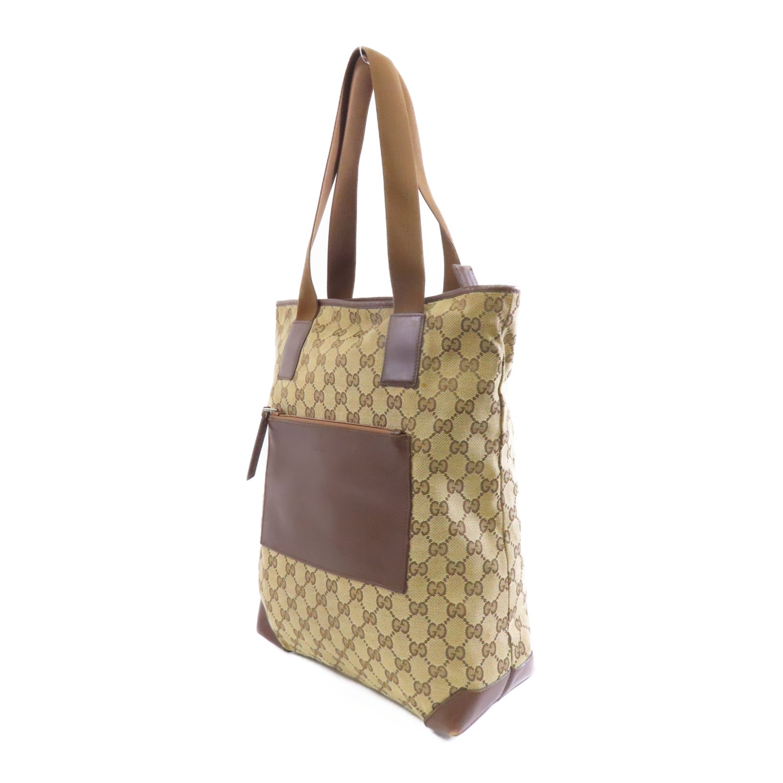 GUCCI 帆布Tote Bag銀扣手挽袋棕色