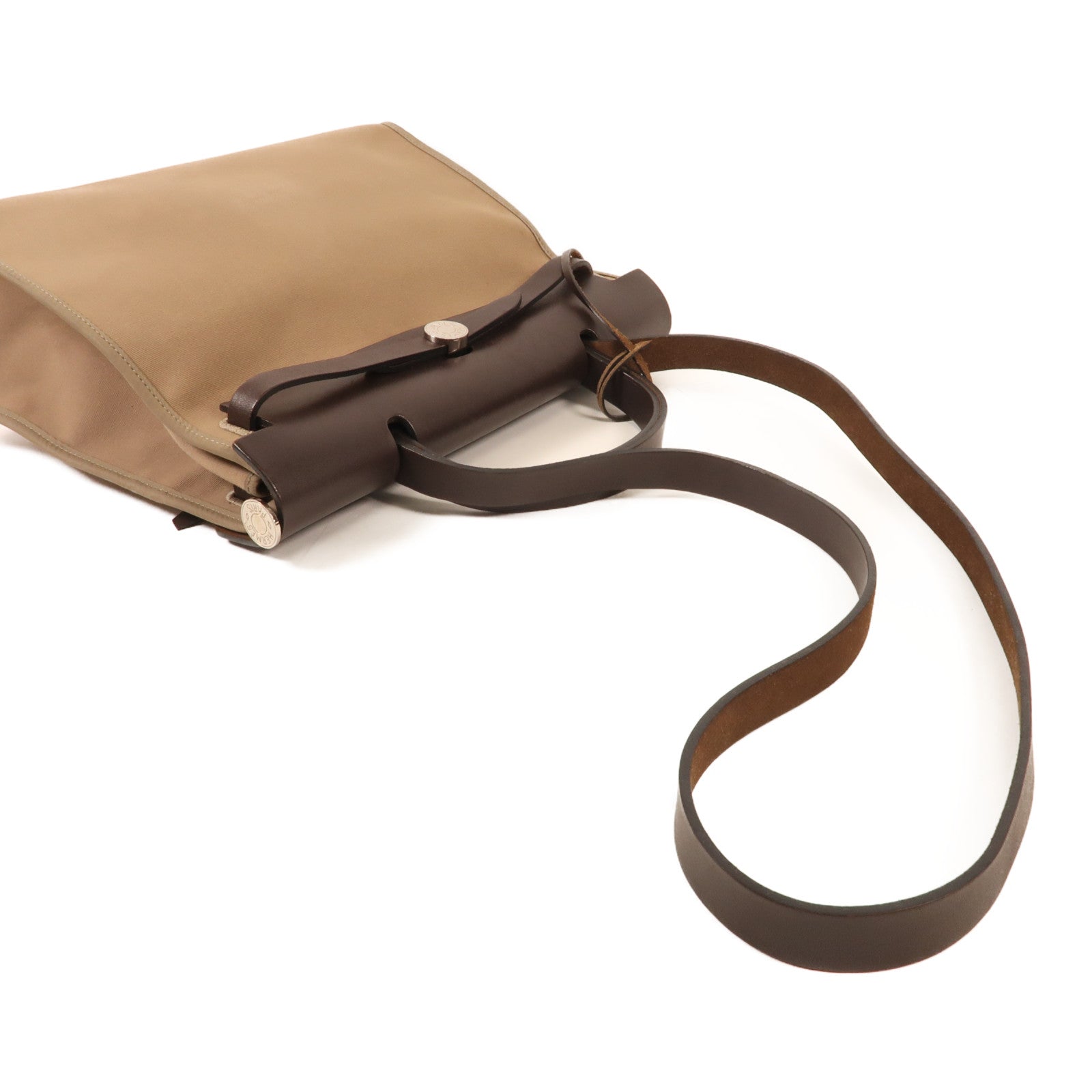 HERMES 帆布Herbag PM銀扣手挽肩背兩用袋Etoupe