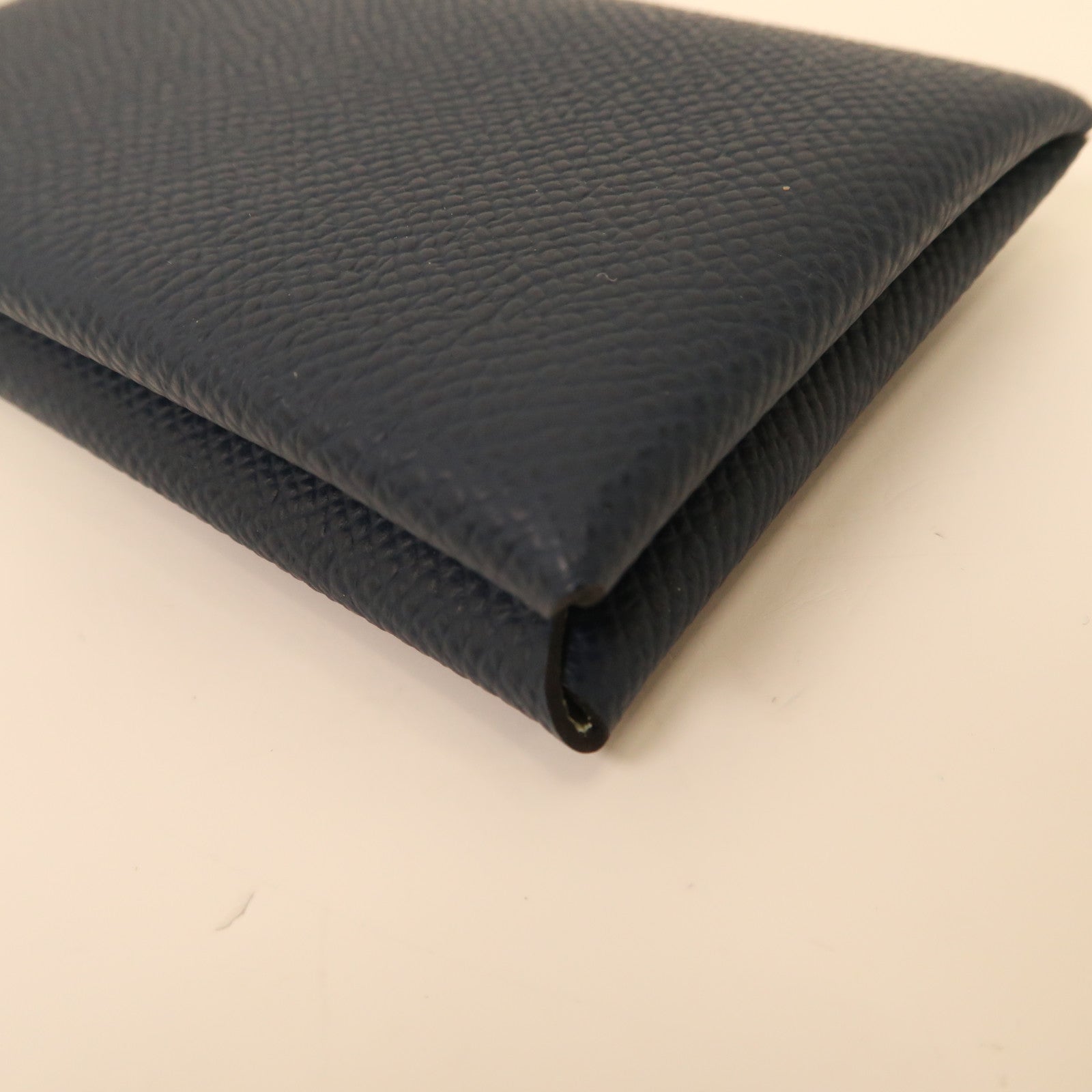 HERMES Epsom皮革Calvi Card Case銀扣卡片套Bleu de Prusse/深藍色