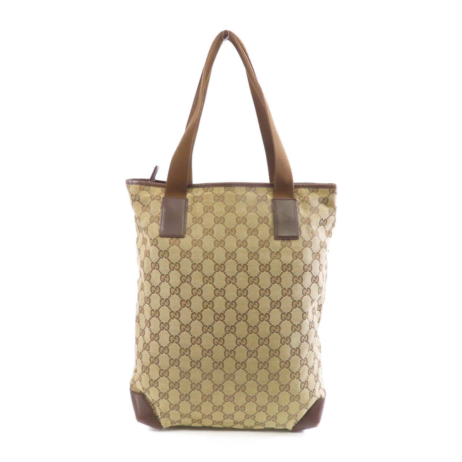 GUCCI 帆布Tote Bag銀扣手挽袋棕色