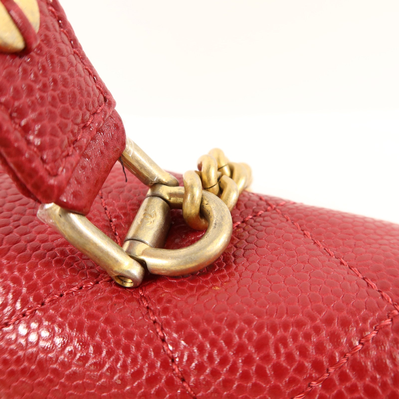 CHANEL 牛皮皮革Top Handle金扣鏈帶手挽肩背兩用袋