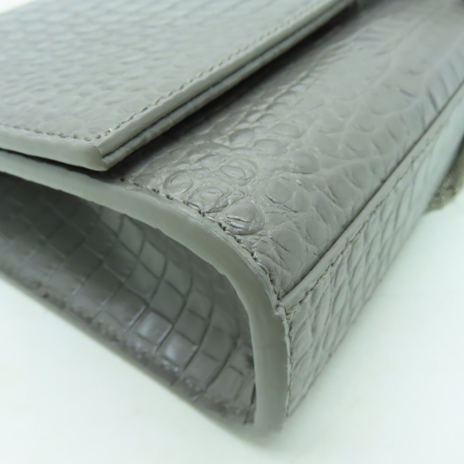 SAINT LAURENT 【激減優惠】牛皮皮革Medium Kate銀扣鏈帶肩背袋灰色
