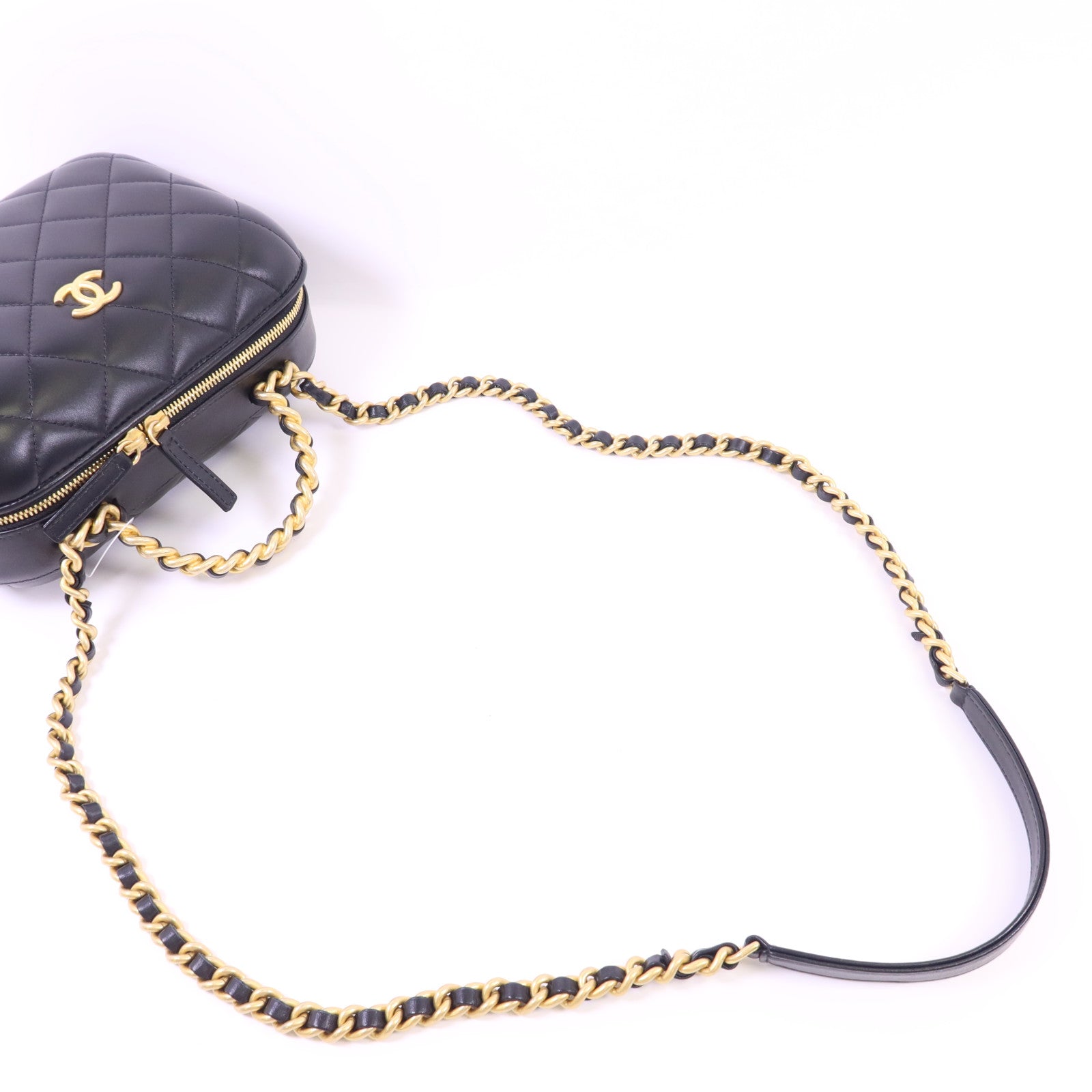 CHANEL 牛皮皮革CC Bubble Top Handle Vanity Case金扣手挽肩背兩用袋