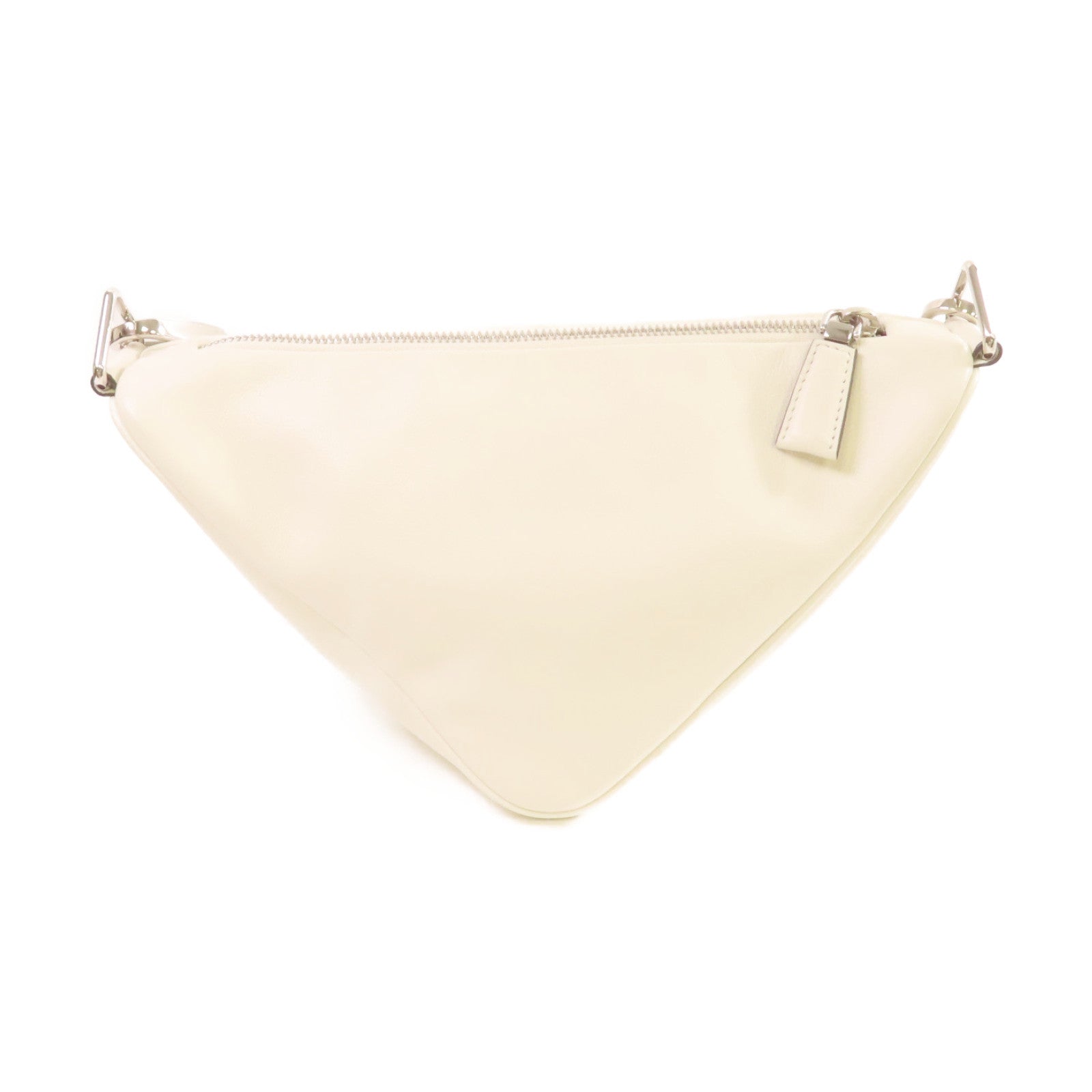 PRADA 牛皮皮革Triangle Shoulder Bag銀扣肩背袋白色