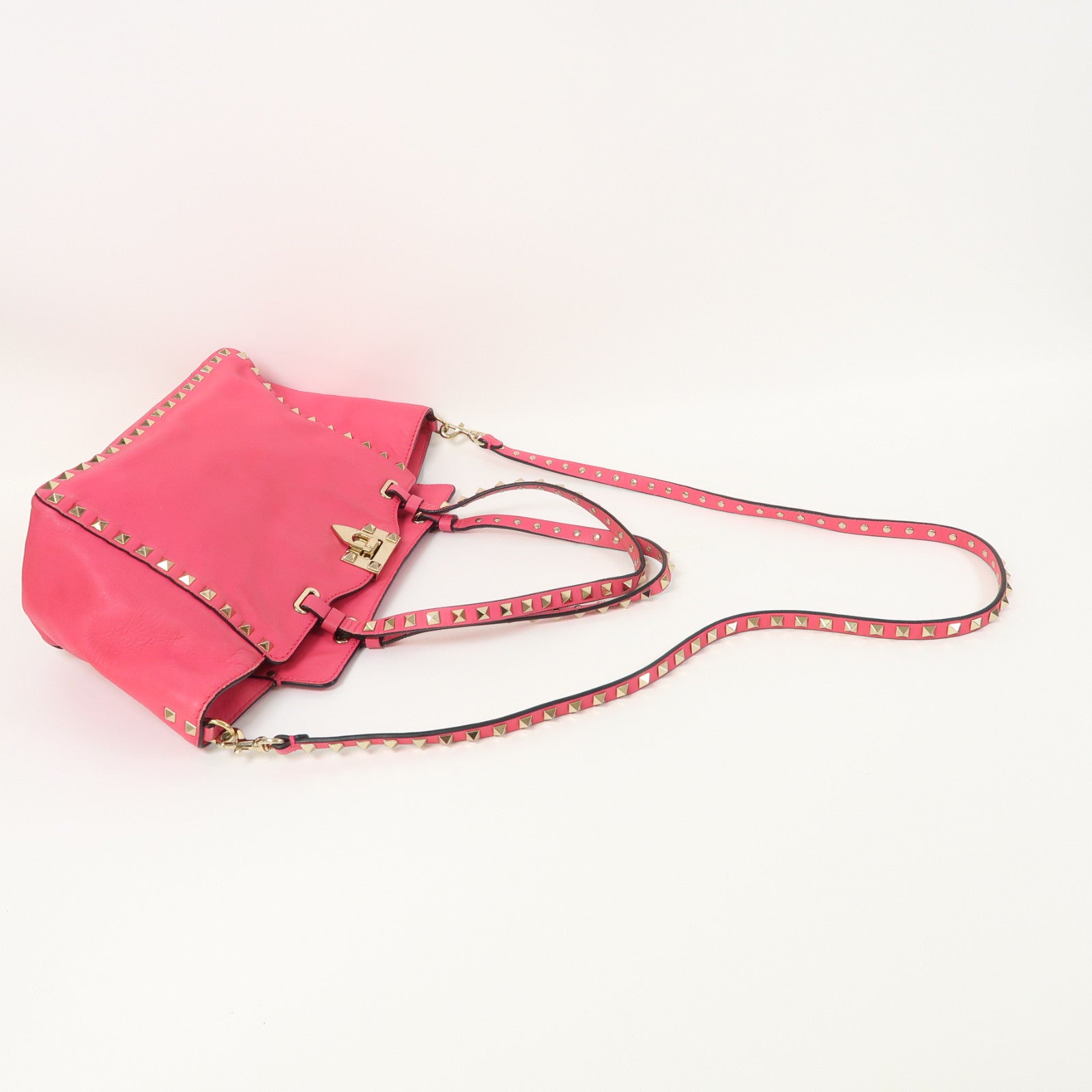 Valentino 牛皮皮革Shoulder Bag金扣手挽肩背兩用袋粉紅色