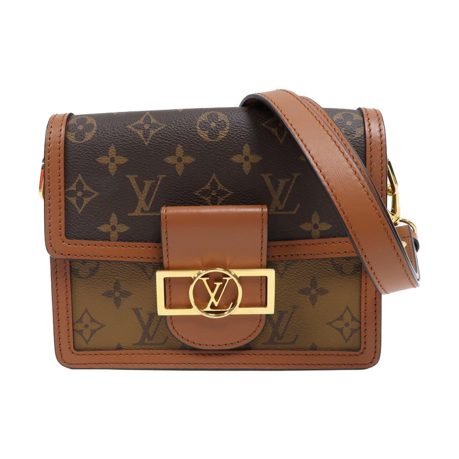 LOUIS VUITTON Monogram Reverse Mini Dauphine金扣肩背袋啡色