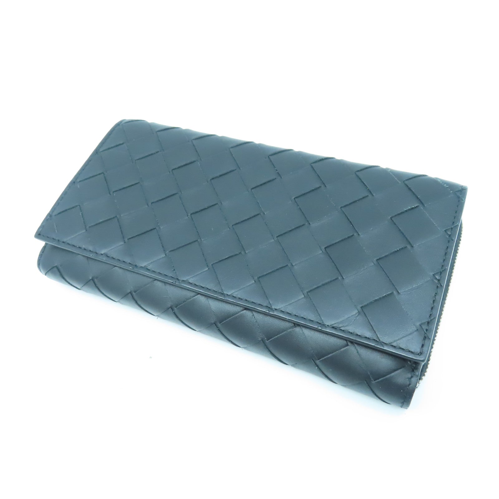 BOTTEGA VENETA 【激減優惠】羊皮皮革Round Long Wallet銀扣長錢包黑色