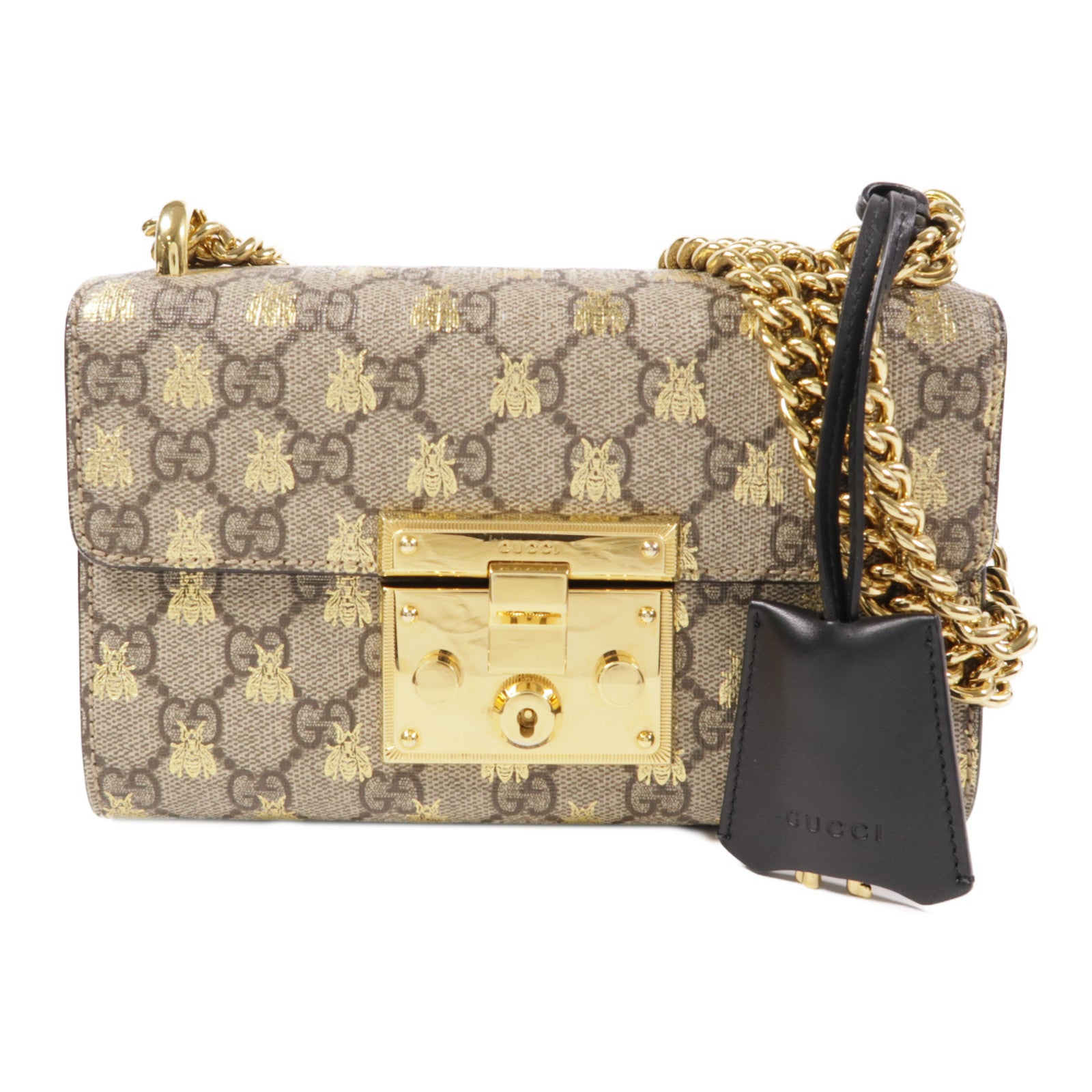 GUCCI 塗層帆布Padlock金扣鏈帶肩背袋
