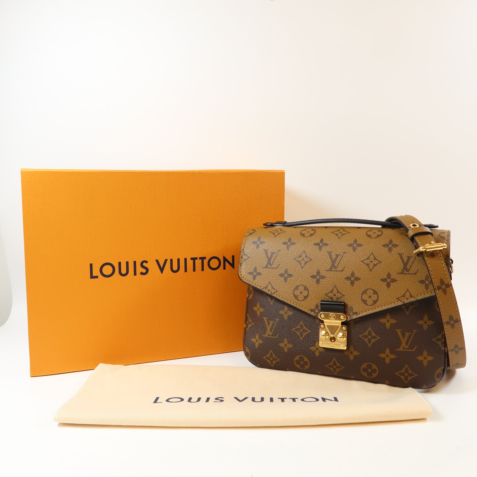 LOUIS VUITTON Monogram Reverse Pochette Métis金扣手挽肩背兩用袋啡色