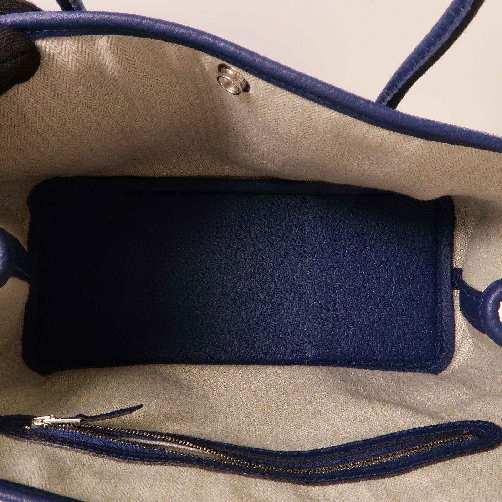 HERMES Negonda皮革Garden Party TPM銀扣手挽袋Blue Saphir/藍色