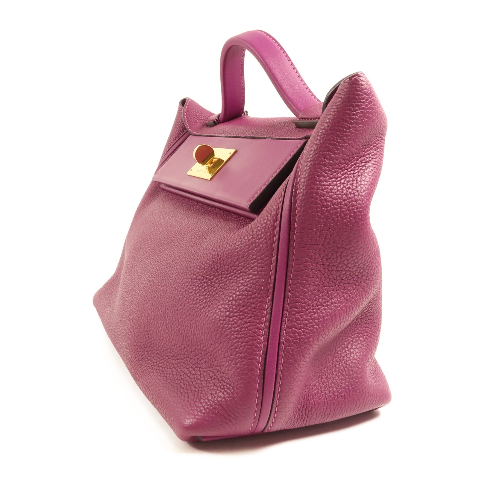 HERMES Clemence皮革24/24 29CM金扣手挽肩背兩用袋Anemone海葵紫色