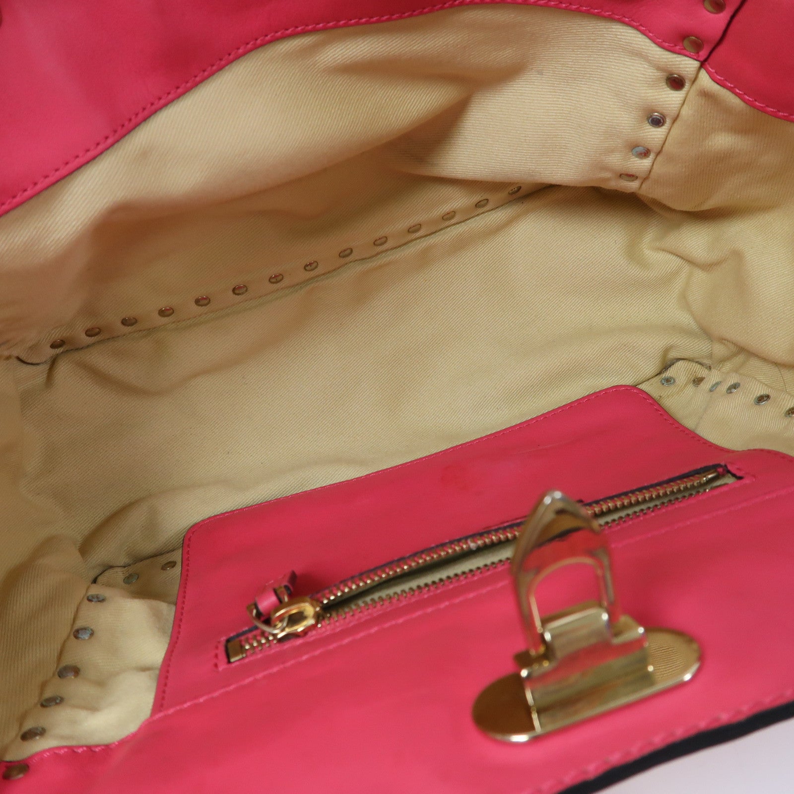 Valentino 牛皮皮革Shoulder Bag金扣手挽肩背兩用袋粉紅色