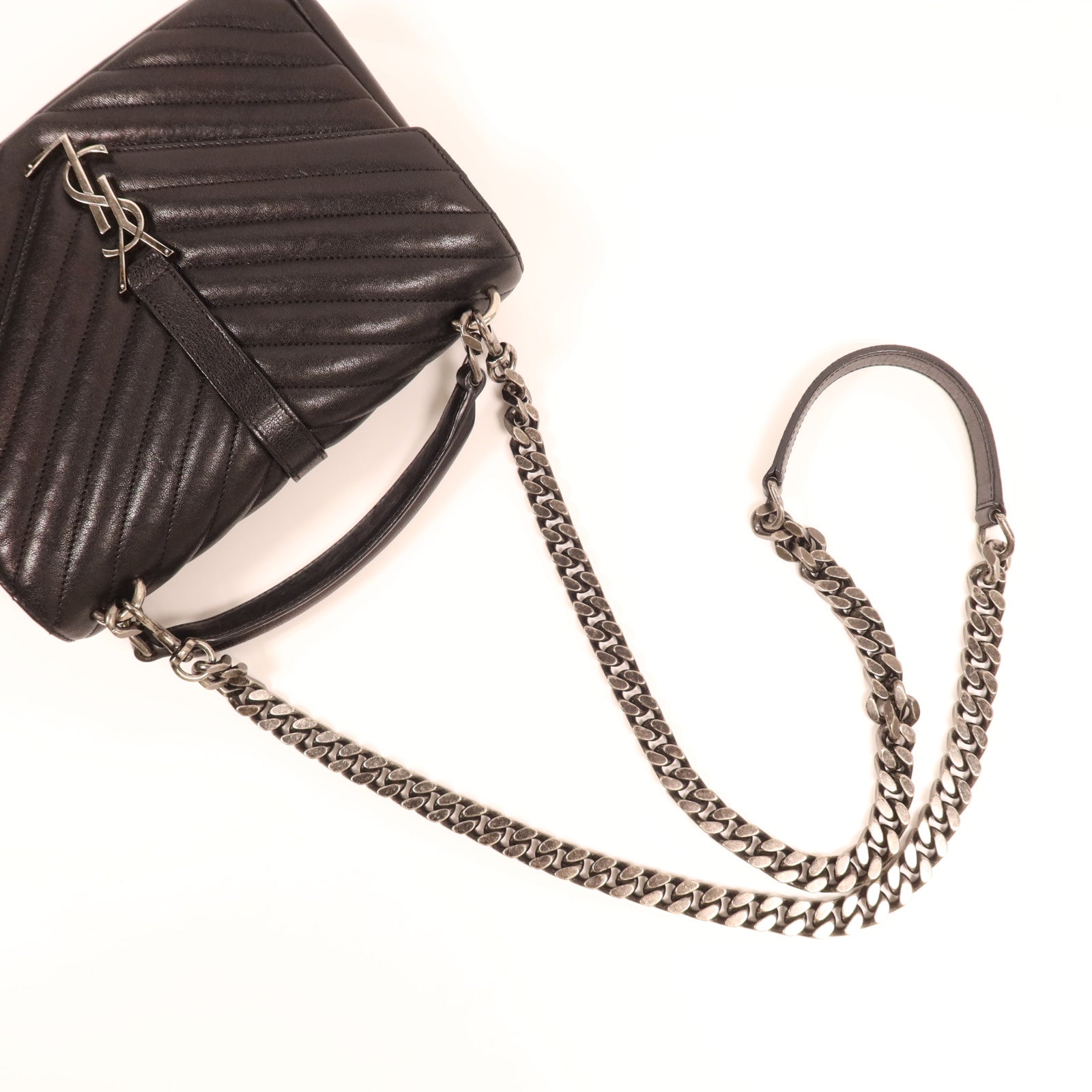 SAINT LAURENT 牛皮皮革College銀扣鏈帶肩背袋