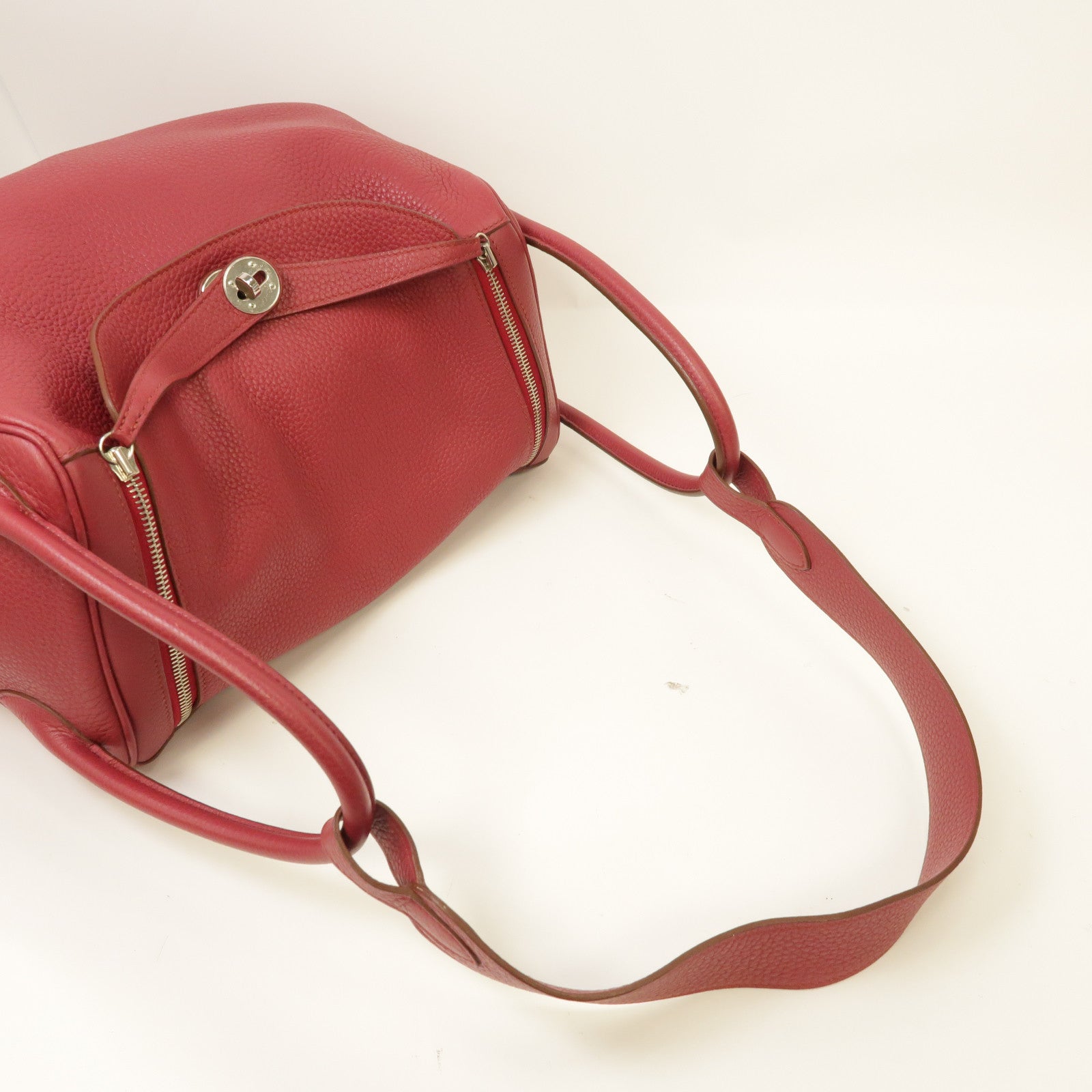 HERMES Clemence皮革Lindy 34銀扣手挽肩背兩用袋Ruby/紅色