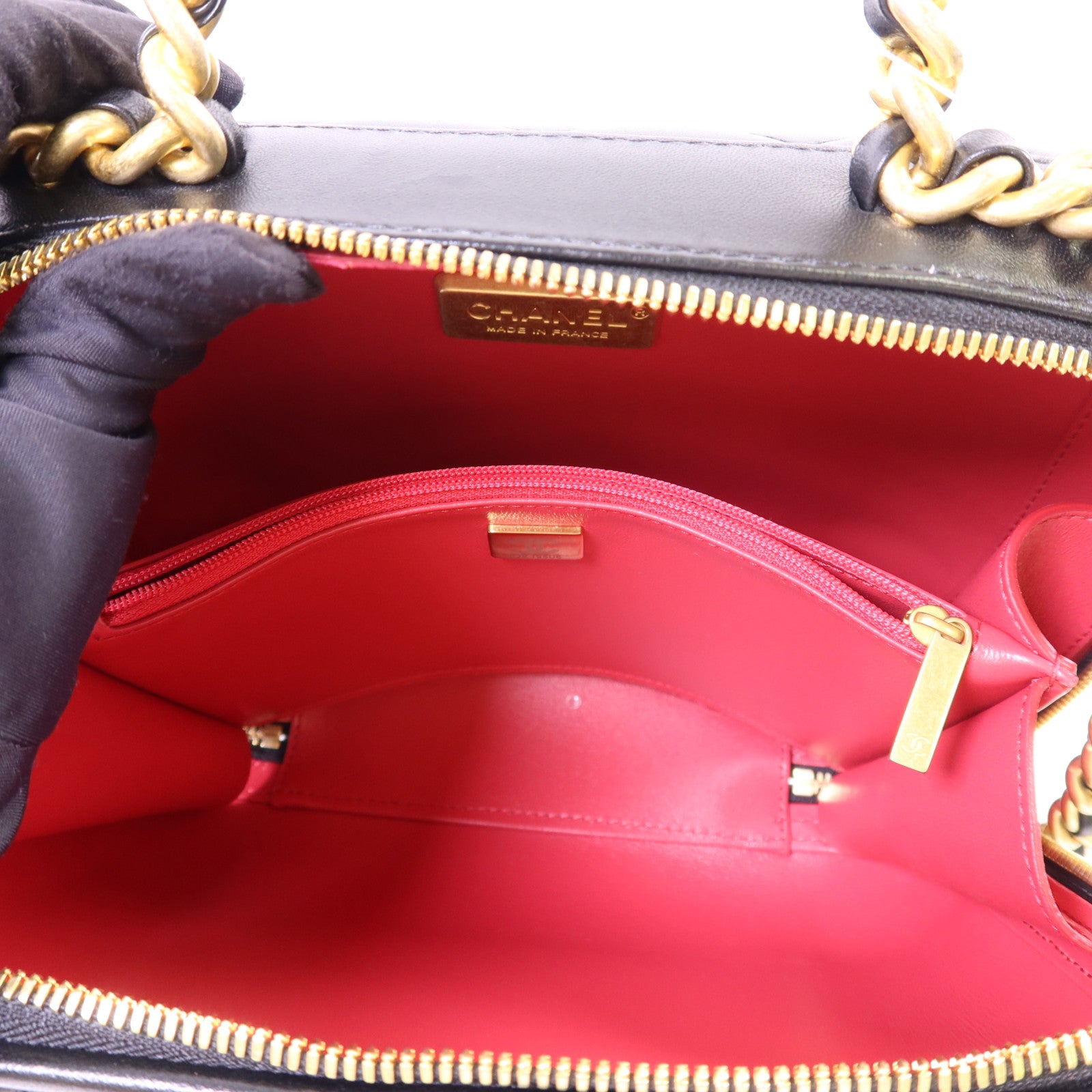 CHANEL 牛皮皮革CC Bubble Top Handle Vanity Case金扣手挽肩背兩用袋