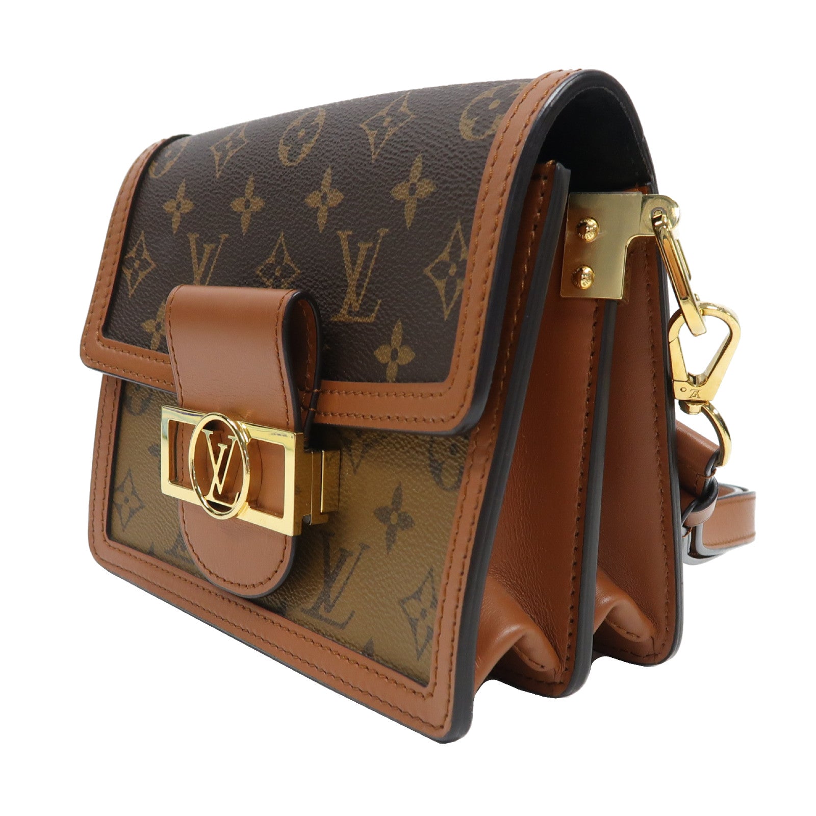 LOUIS VUITTON Monogram Reverse Mini Dauphine金扣肩背袋啡色