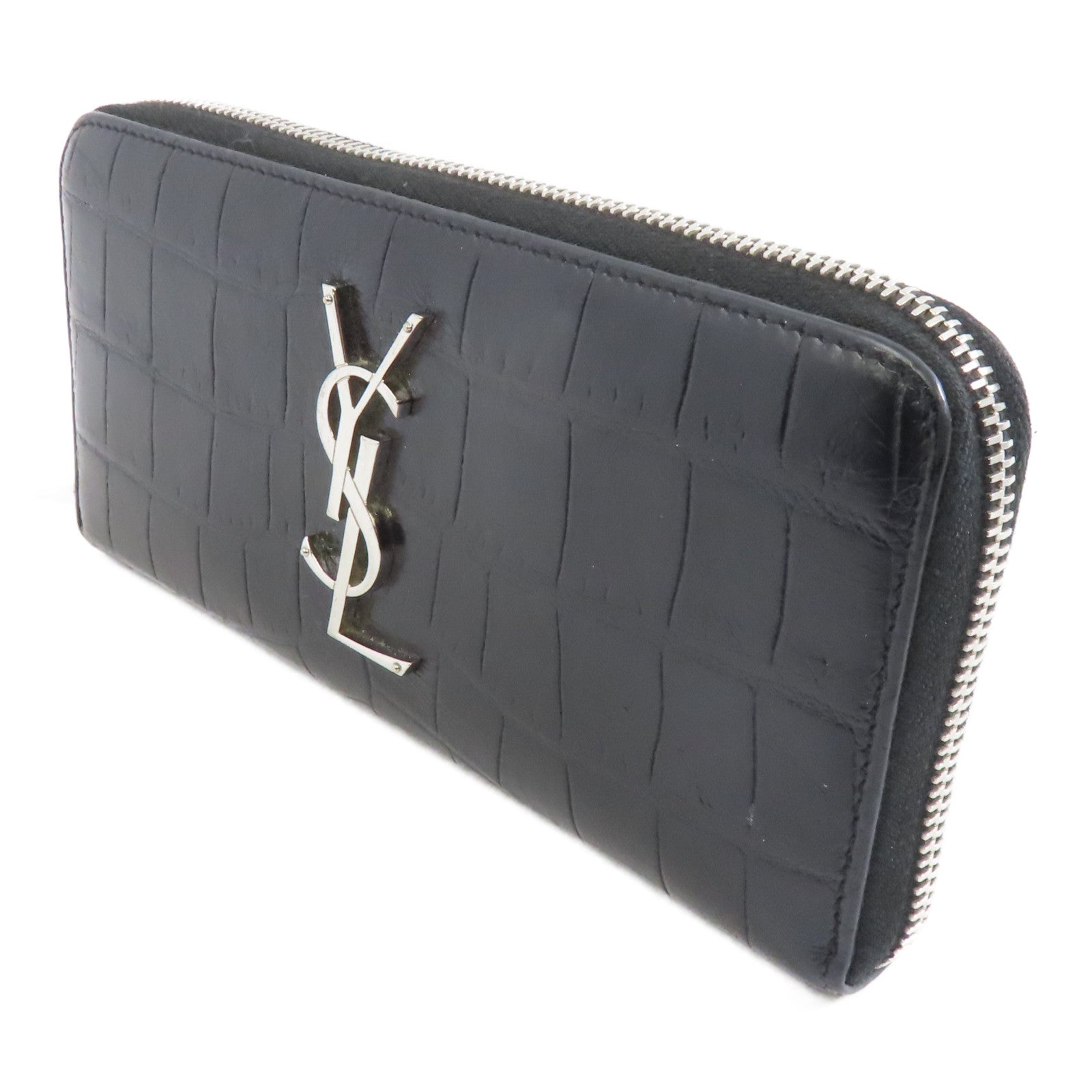 SAINT LAURENT 牛皮皮革Long Wallet銀扣長錢包黑色