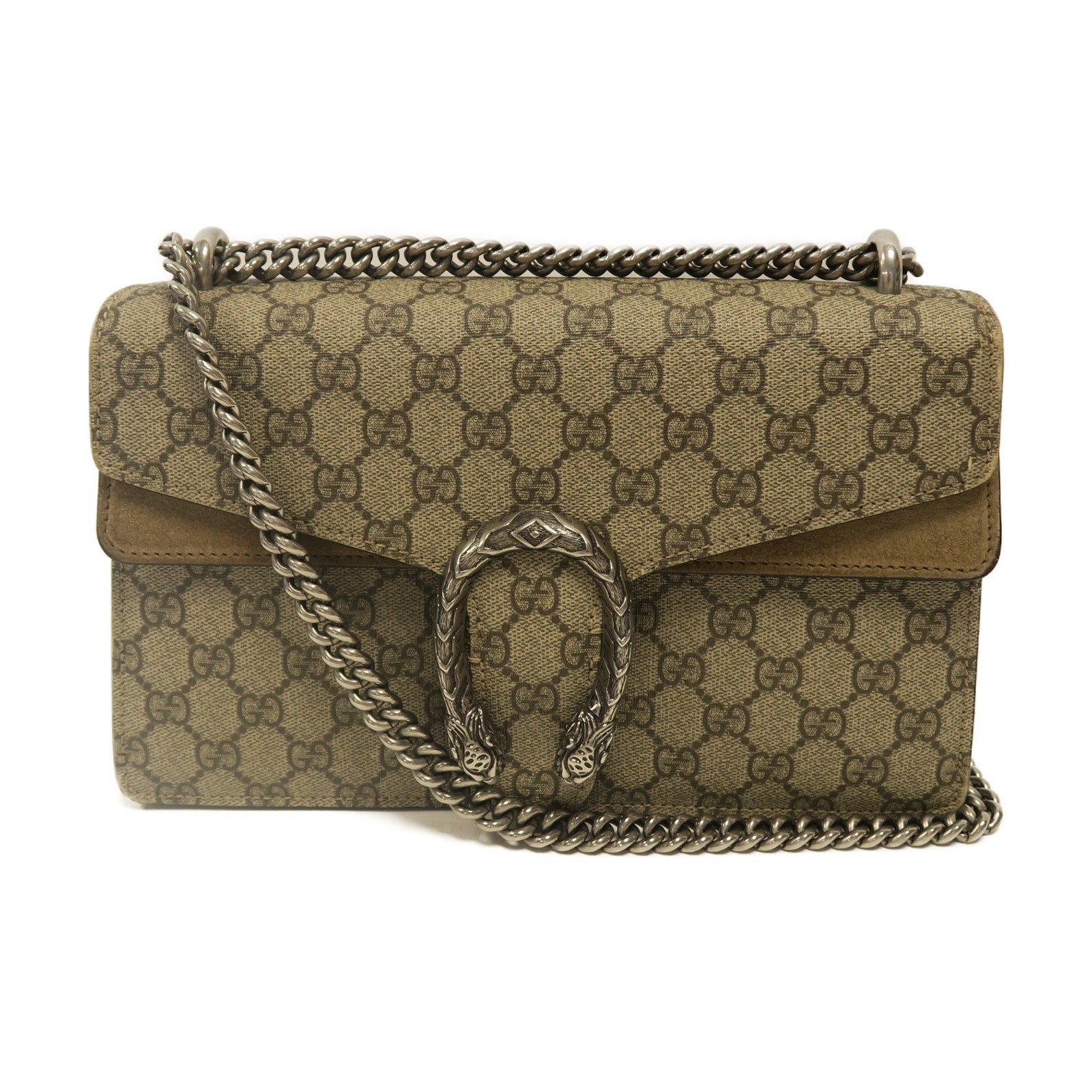 GUCCI 【激減優惠】塗層帆布Shoulder Bag銀扣鏈帶肩背袋啡色
