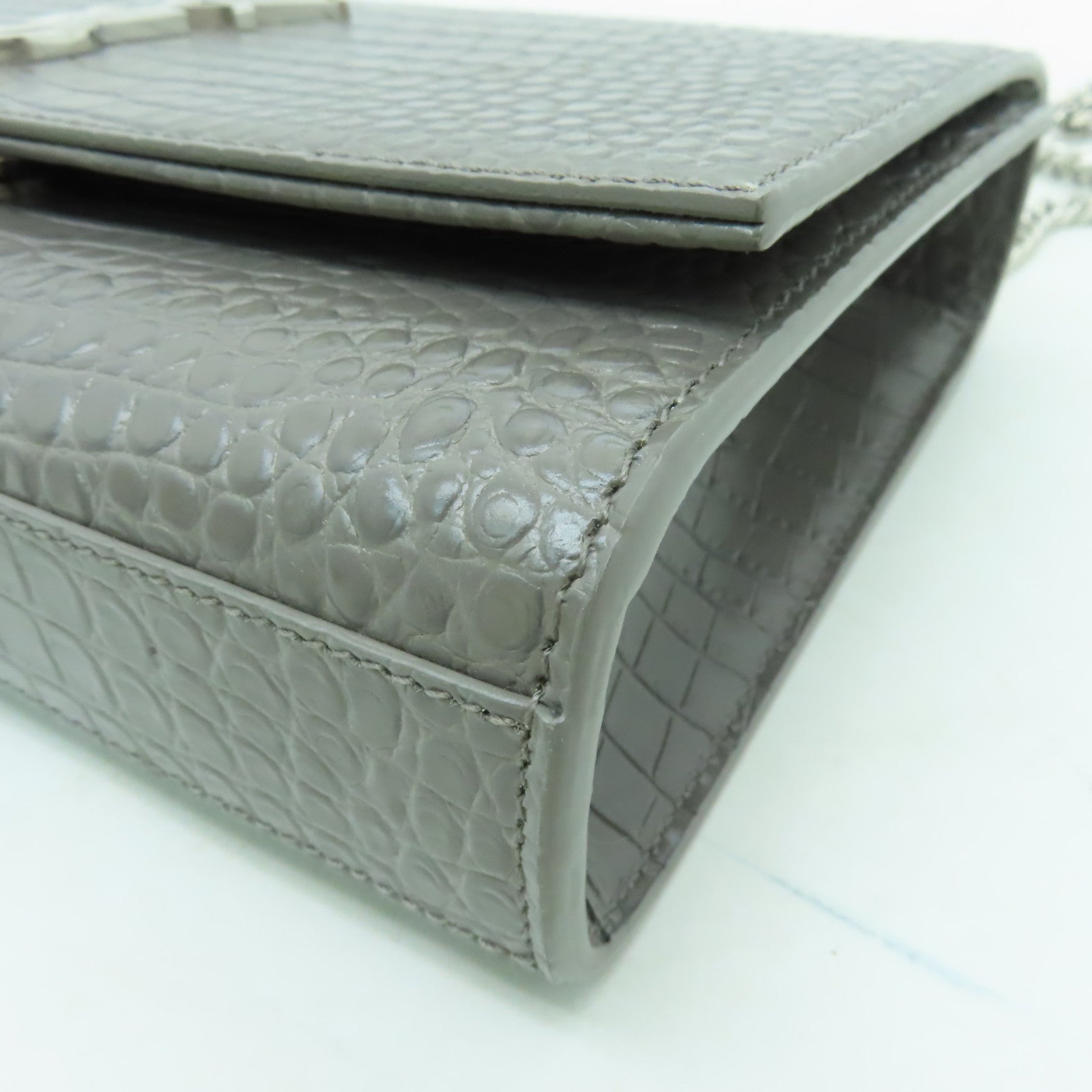 SAINT LAURENT 【激減優惠】牛皮皮革Medium Kate銀扣鏈帶肩背袋灰色