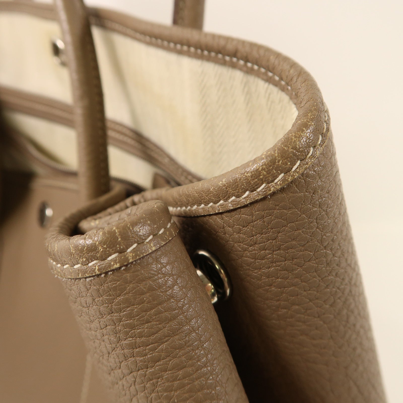 HERMES Negonda皮革Garden Party PM銀扣手挽袋Etoupe