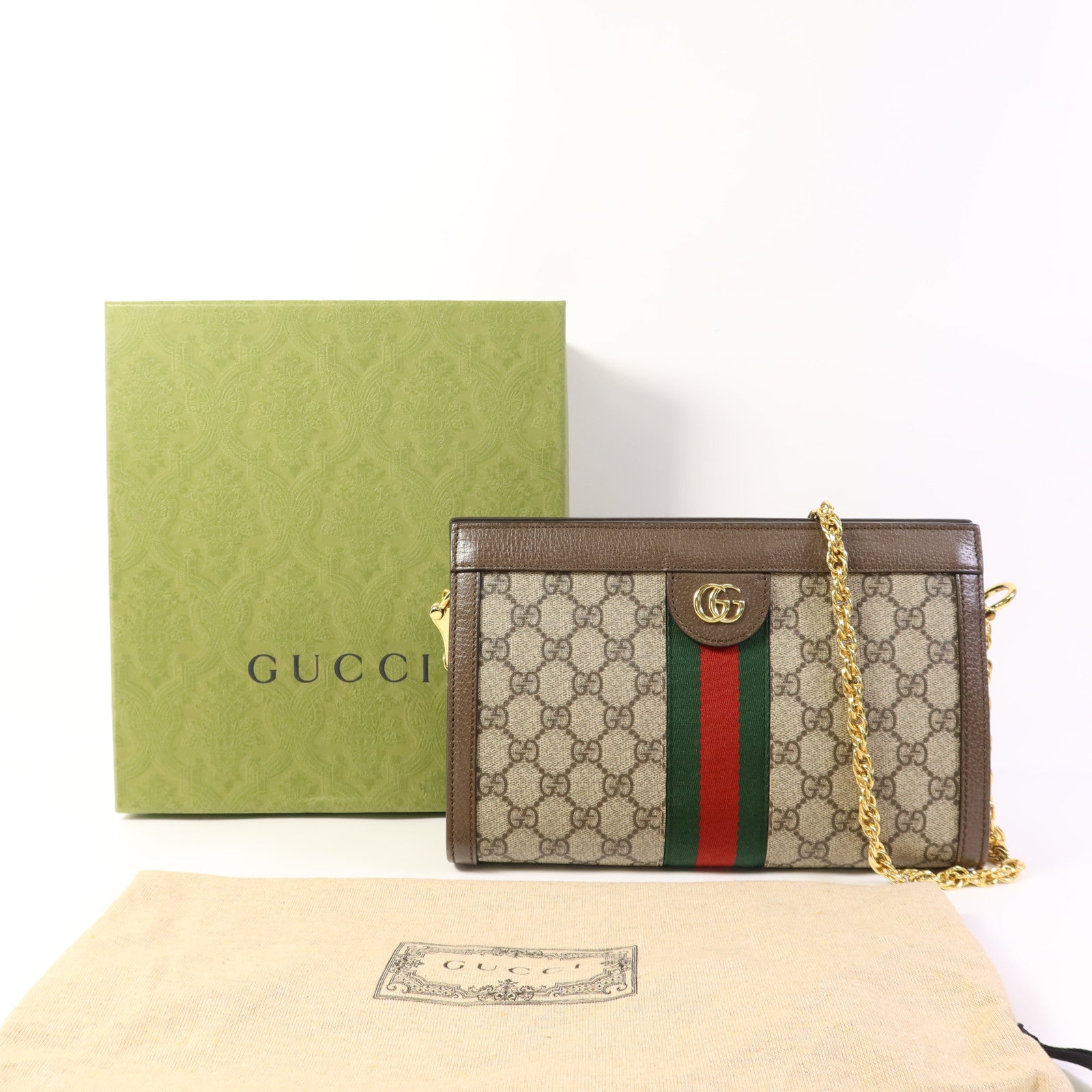 GUCCI 塗層帆布Ophidia GG Chain Shoulder Bag金扣鏈帶肩背袋