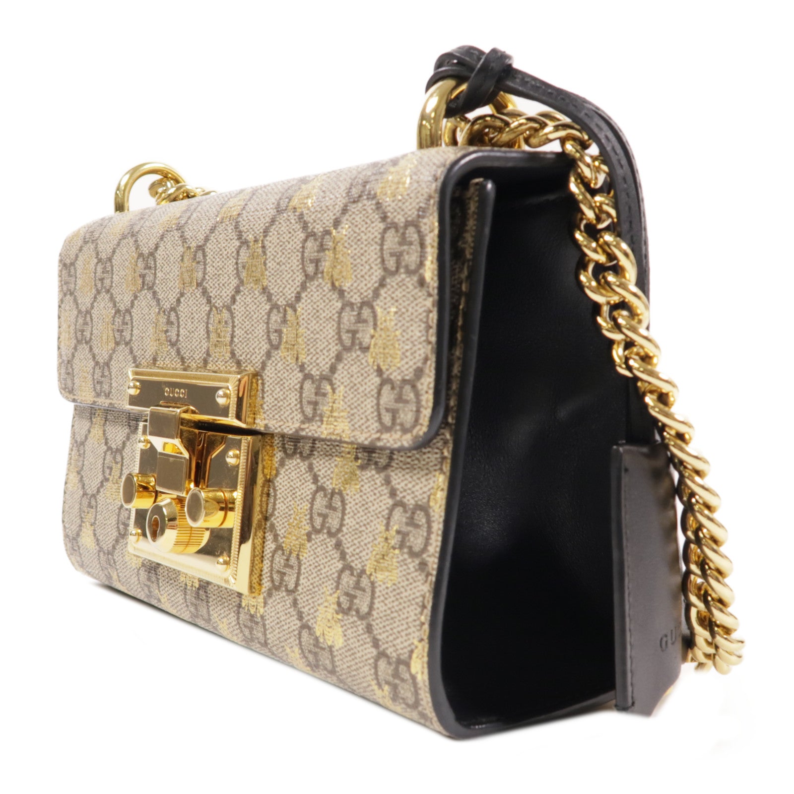GUCCI 塗層帆布Padlock金扣鏈帶肩背袋