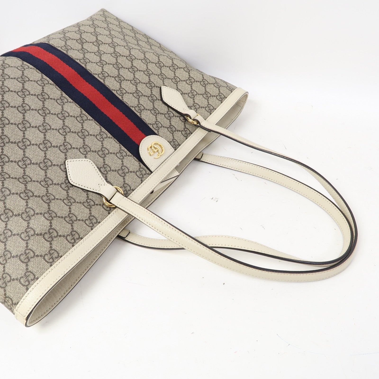 GUCCI 塗層帆布Ophidia金扣肩背袋啡色/白色