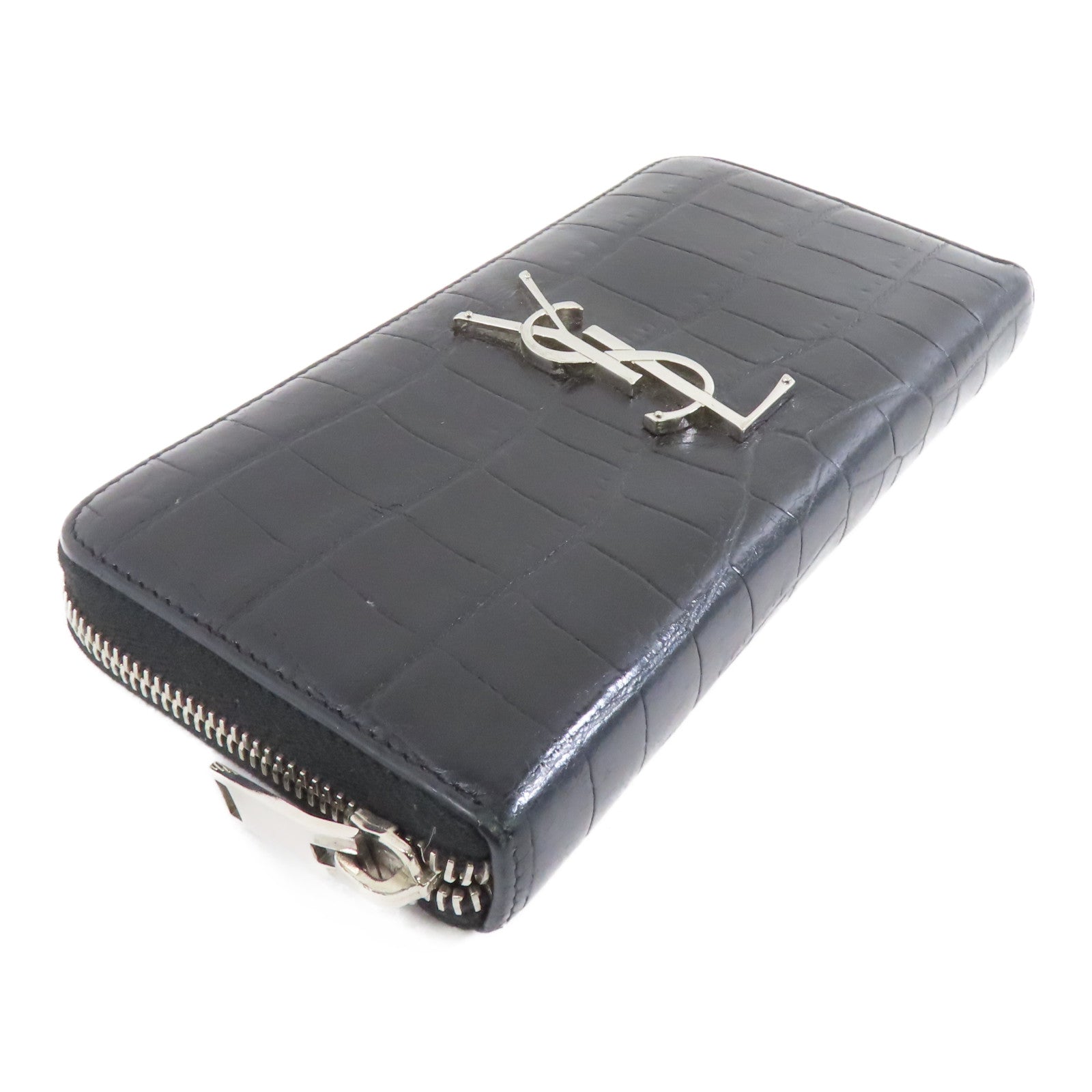 SAINT LAURENT 牛皮皮革Long Wallet銀扣長錢包黑色
