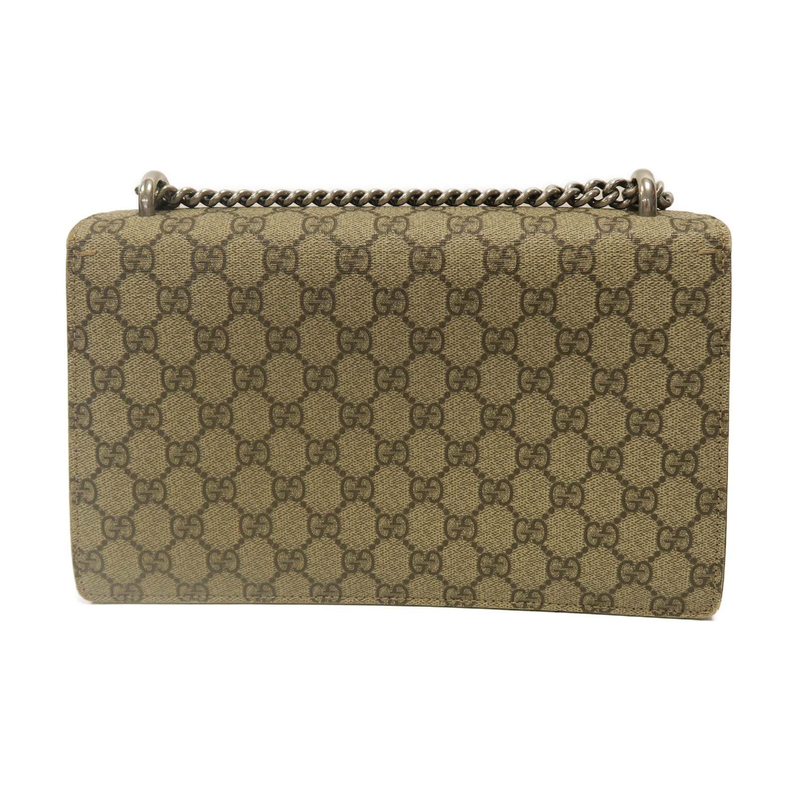 GUCCI 【激減優惠】塗層帆布Shoulder Bag銀扣鏈帶肩背袋啡色