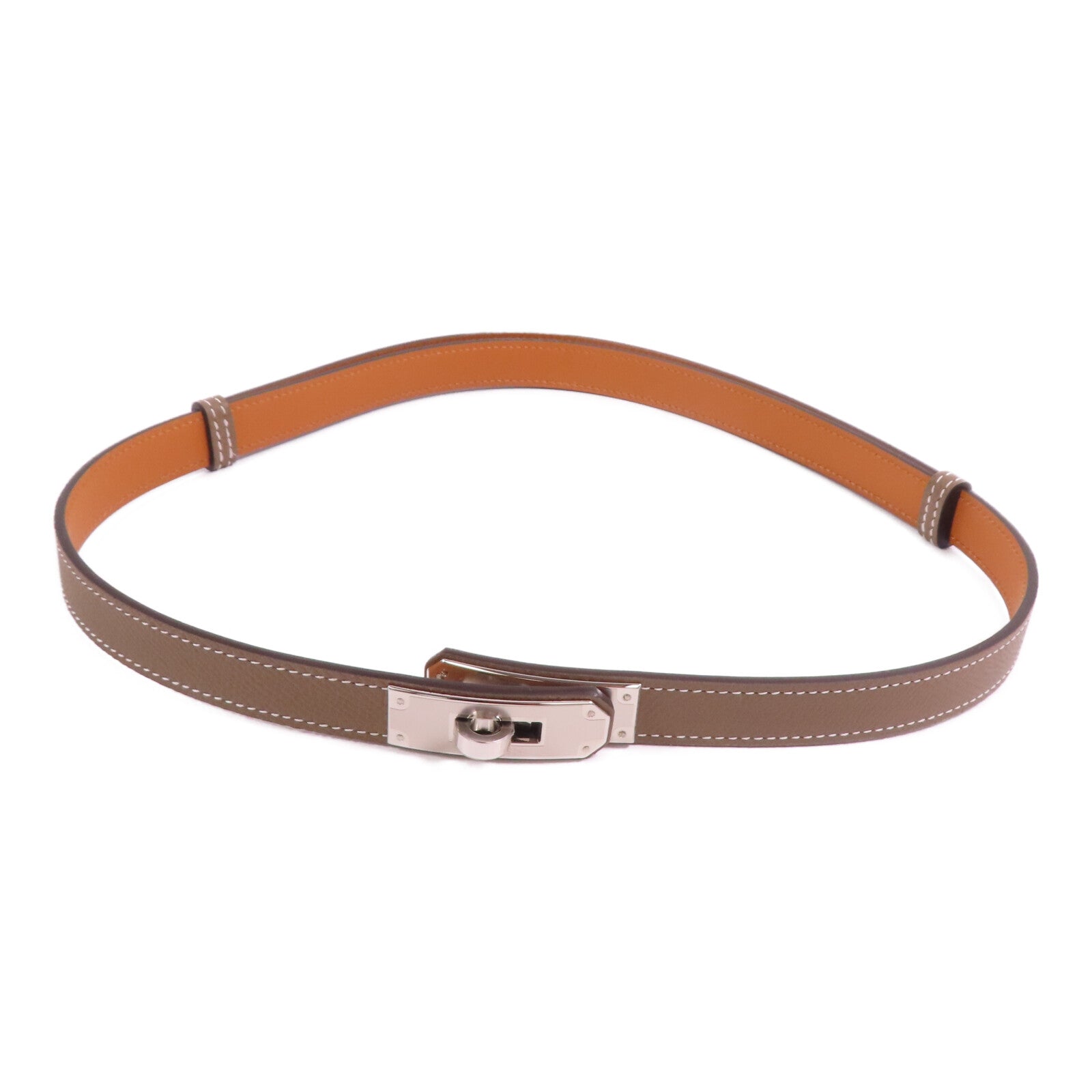 HERMES Epsom皮革Kelly Belt銀扣皮帶Etoupe