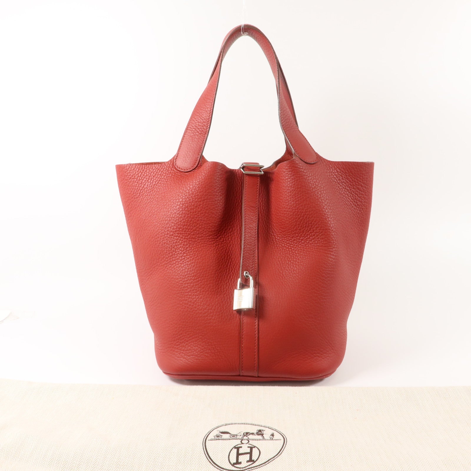 HERMES Clemence皮革Picotin GM手挽袋Rouge Pivoine
