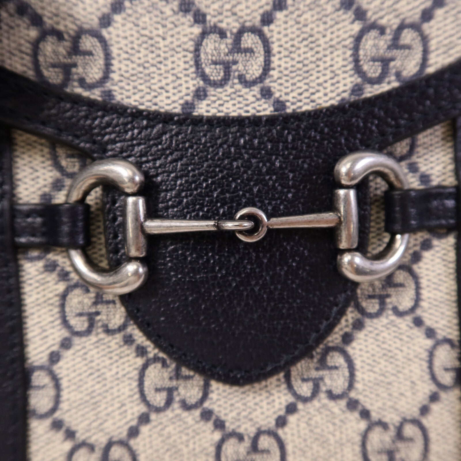 GUCCI 塗層帆布Horsebit 1955 Mini銀扣肩背袋
