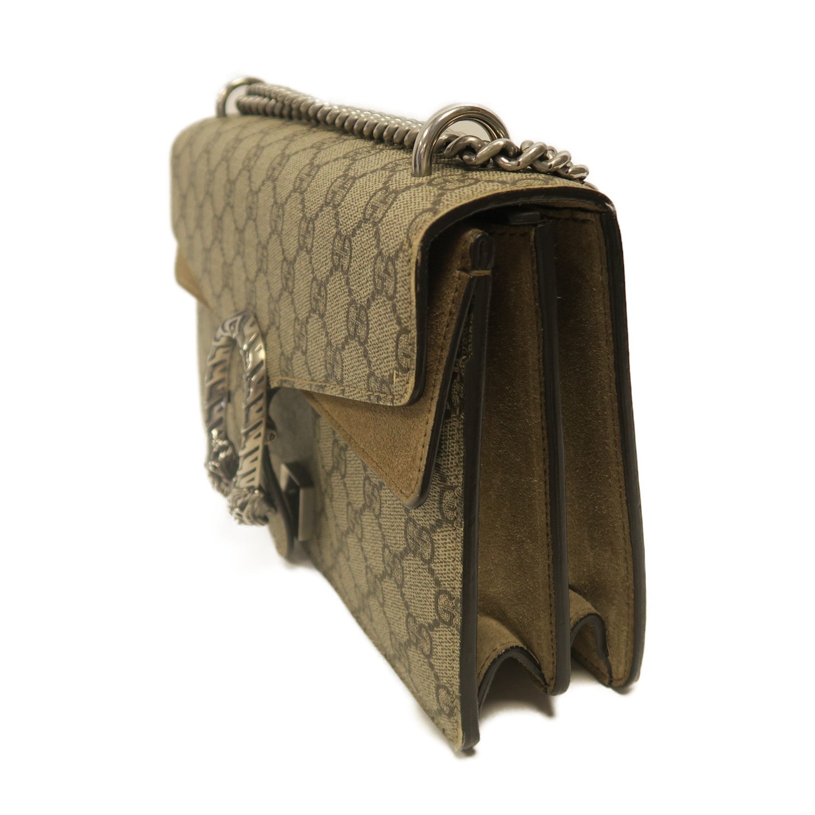 GUCCI 【激減優惠】塗層帆布Shoulder Bag銀扣鏈帶肩背袋啡色