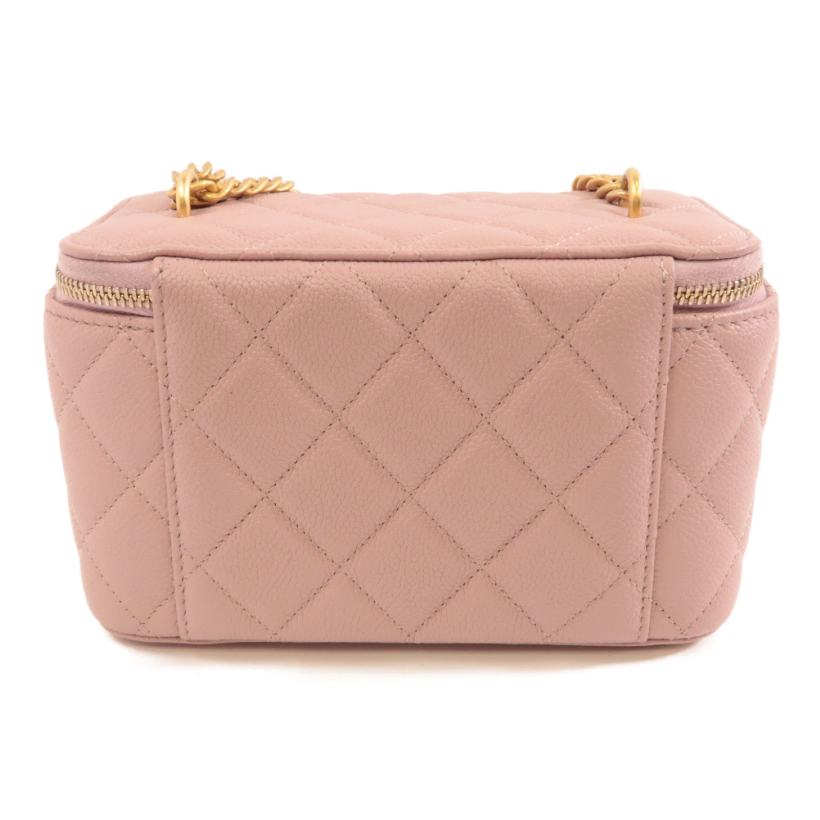 CHANEL 菱格牛皮皮革Vanity Case金扣鏈帶肩背袋粉紅色